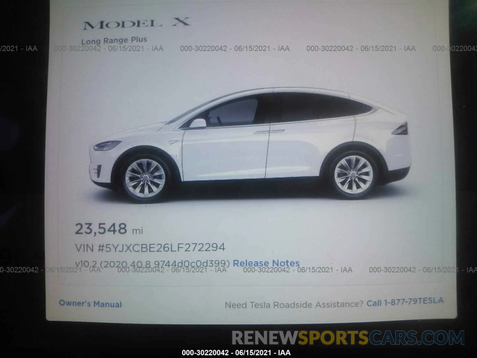 7 fotografías del automóvil dañado 5YJXCBE26LF272294 TESLA MODEL X 2020