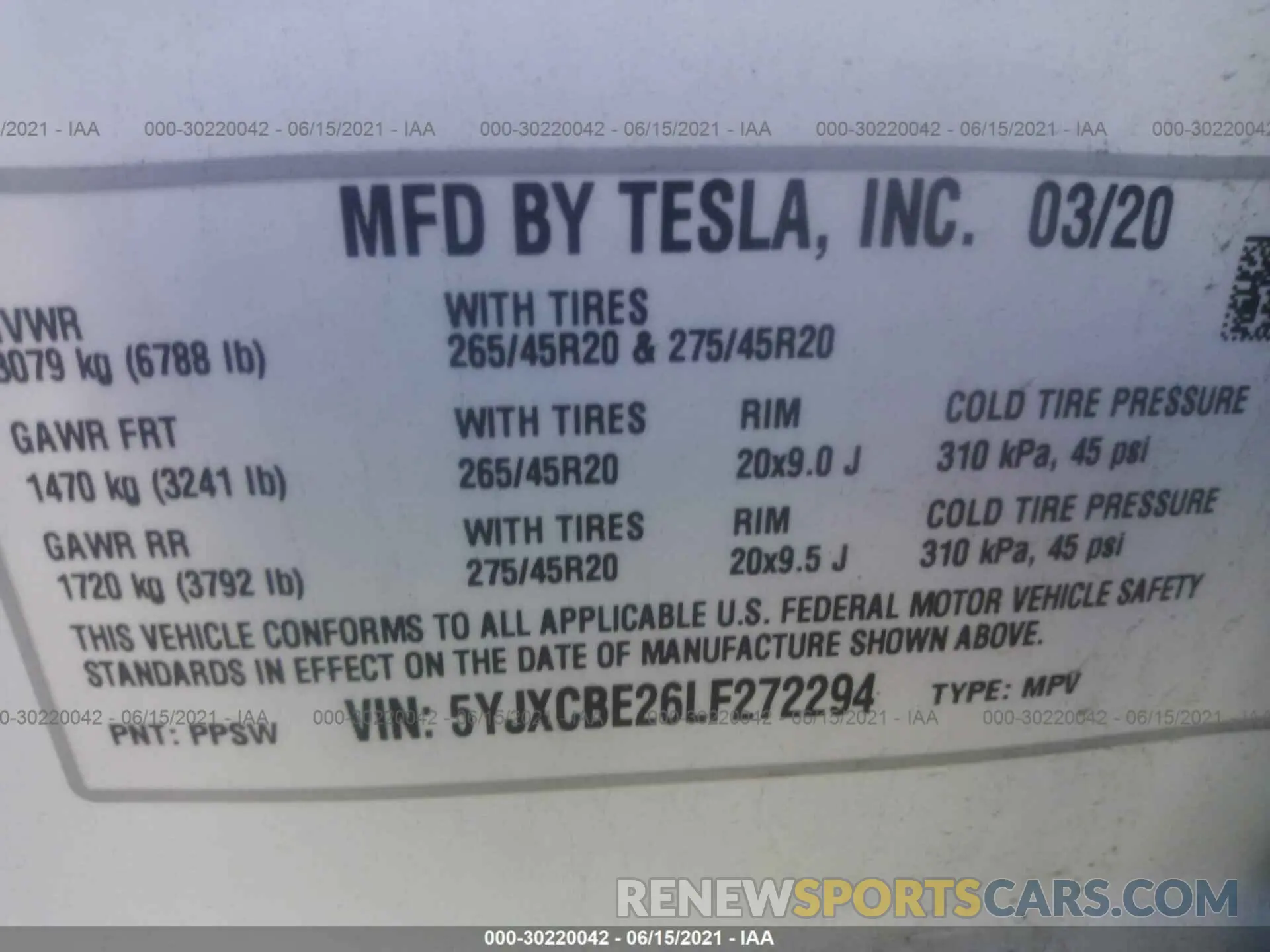 9 fotografías del automóvil dañado 5YJXCBE26LF272294 TESLA MODEL X 2020
