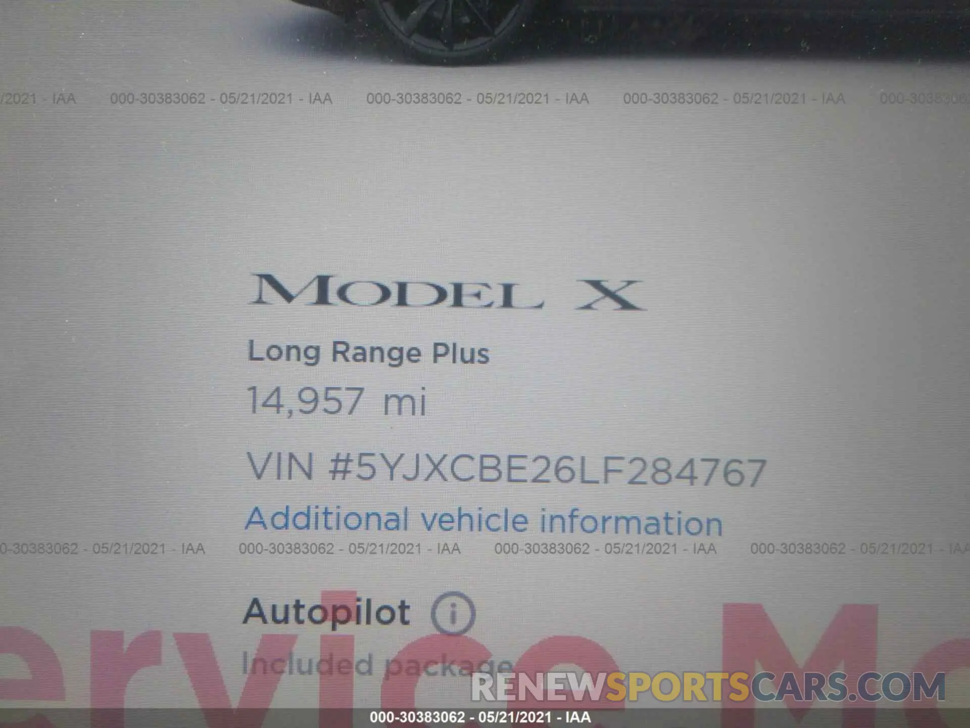 7 fotografías del automóvil dañado 5YJXCBE26LF284767 TESLA MODEL X 2020