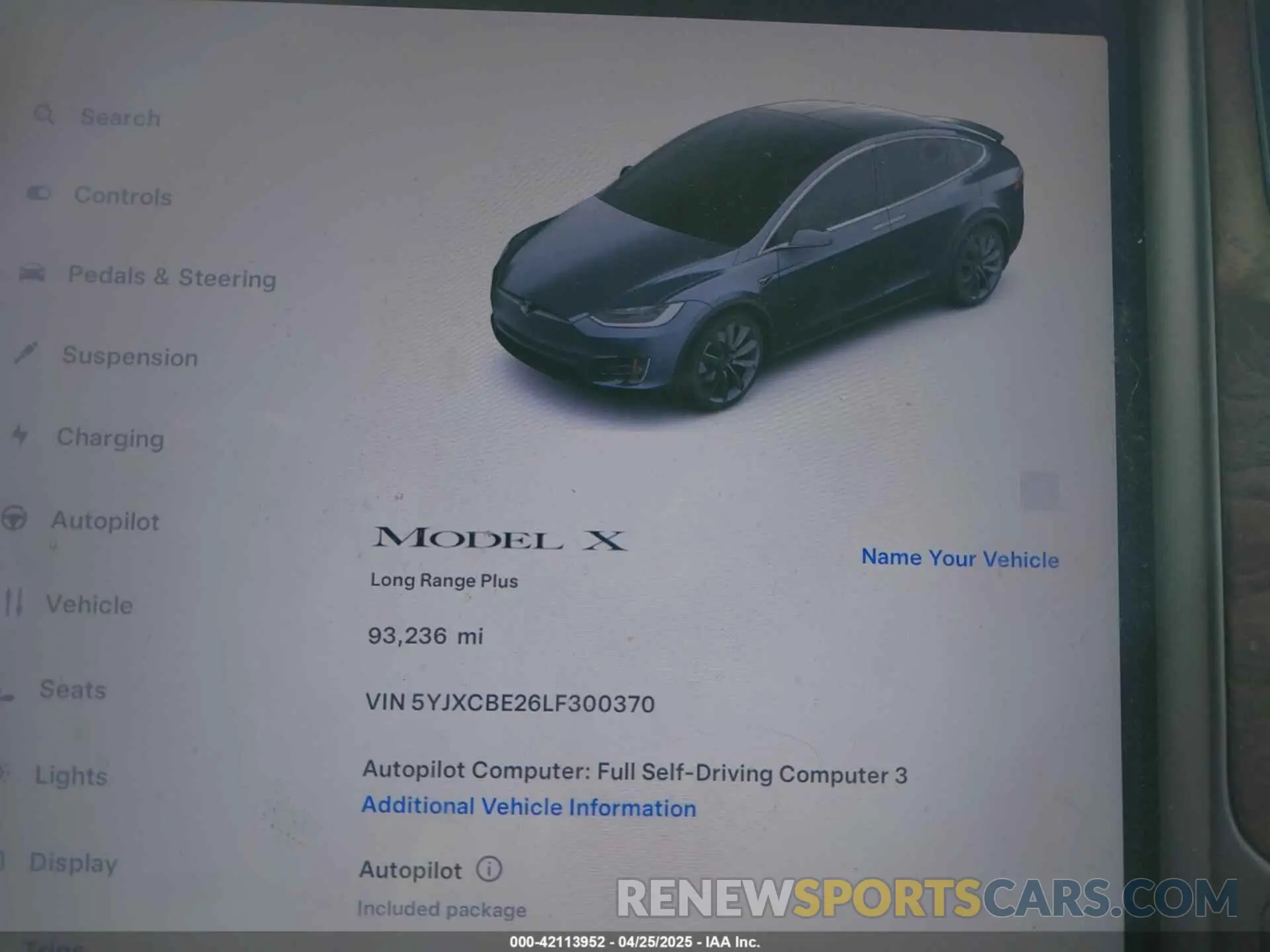 7 fotografías del automóvil dañado 5YJXCBE26LF300370 TESLA MODEL X 2020