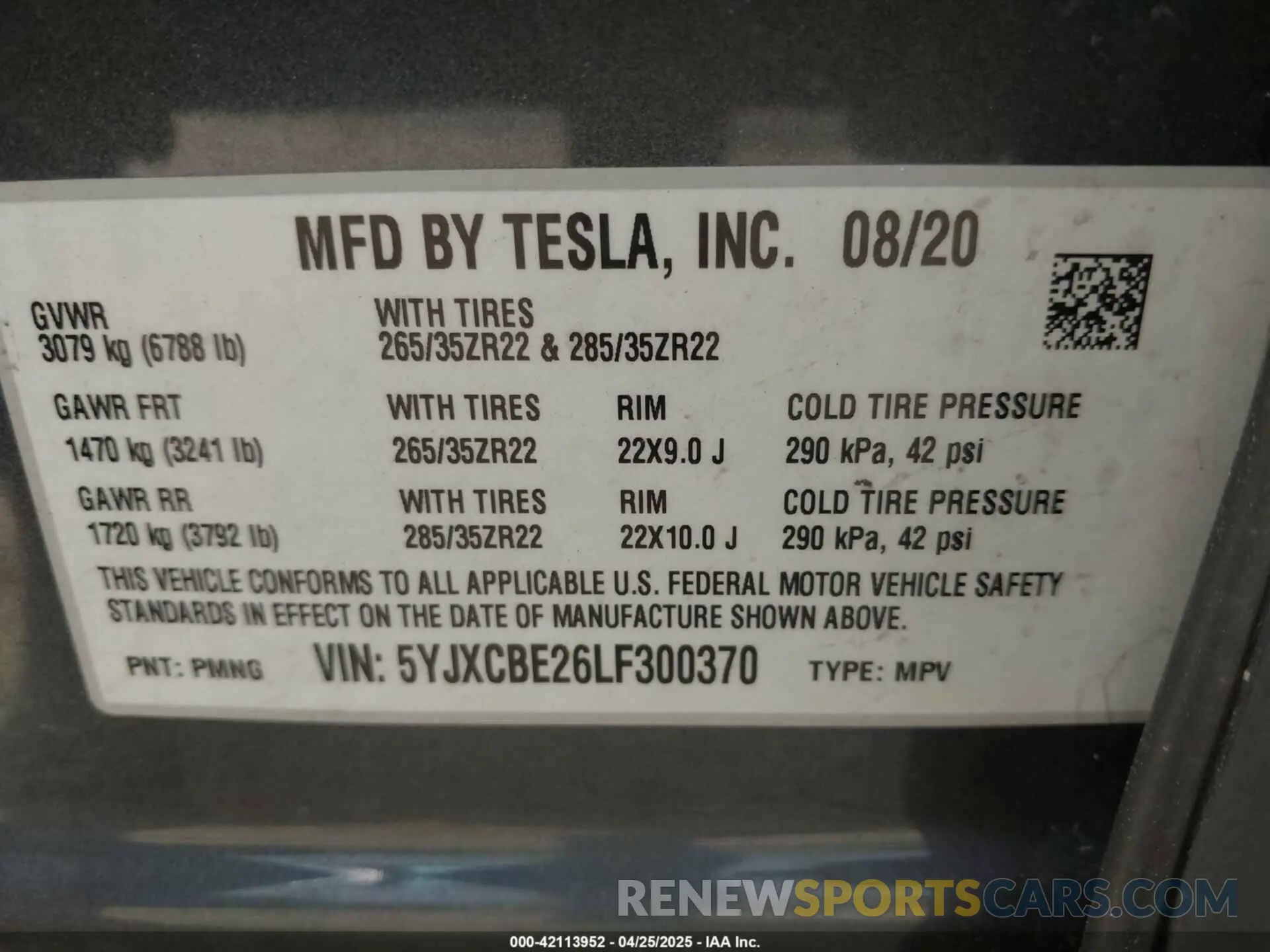 9 fotografías del automóvil dañado 5YJXCBE26LF300370 TESLA MODEL X 2020