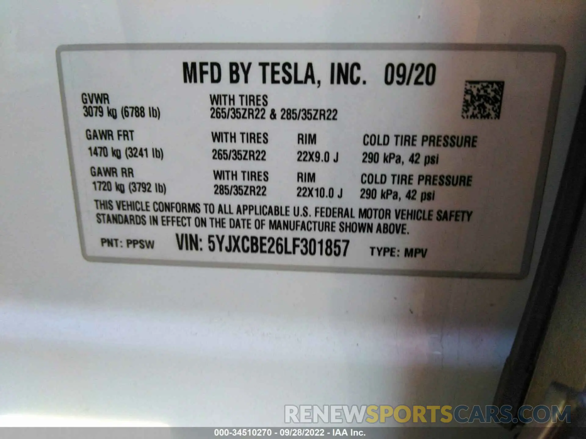 9 fotografías del automóvil dañado 5YJXCBE26LF301857 TESLA MODEL X 2020