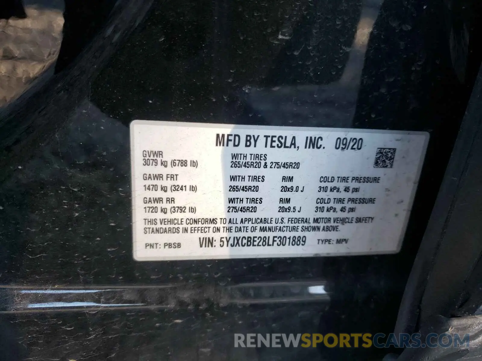 10 fotografías del automóvil dañado 5YJXCBE28LF301889 TESLA MODEL X 2020