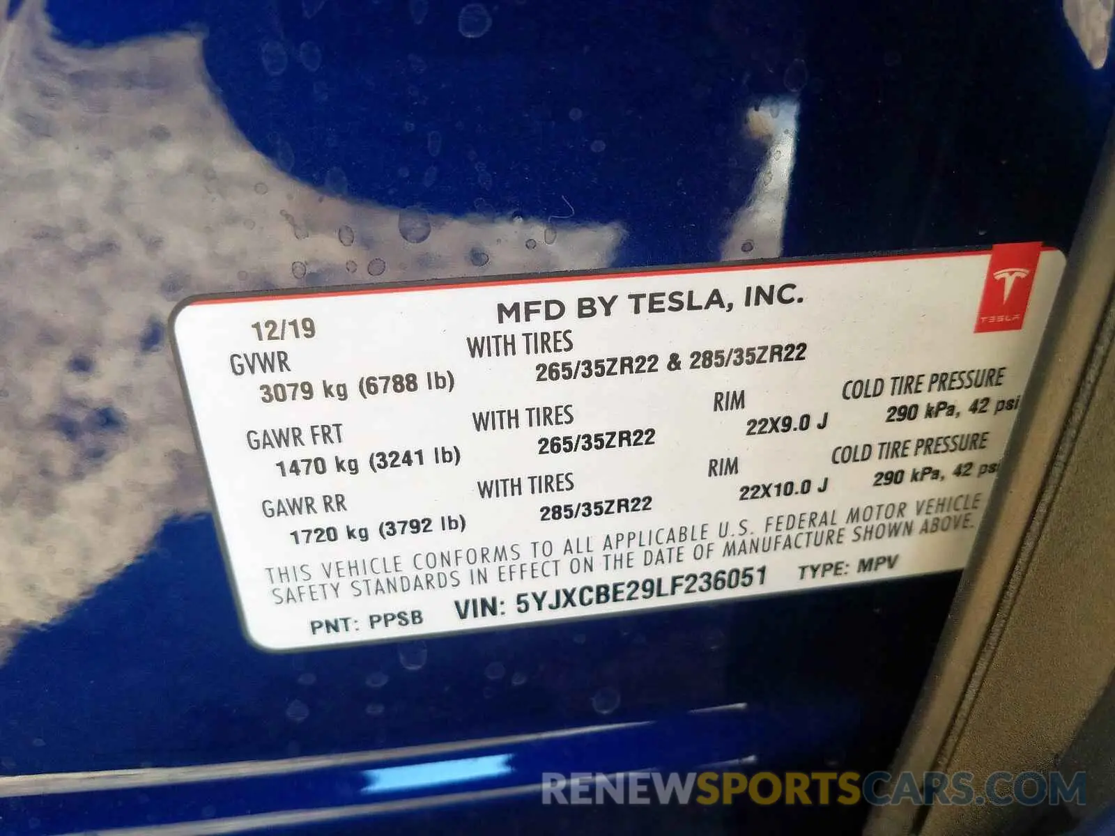 10 fotografías del automóvil dañado 5YJXCBE29LF236051 TESLA MODEL X 2020