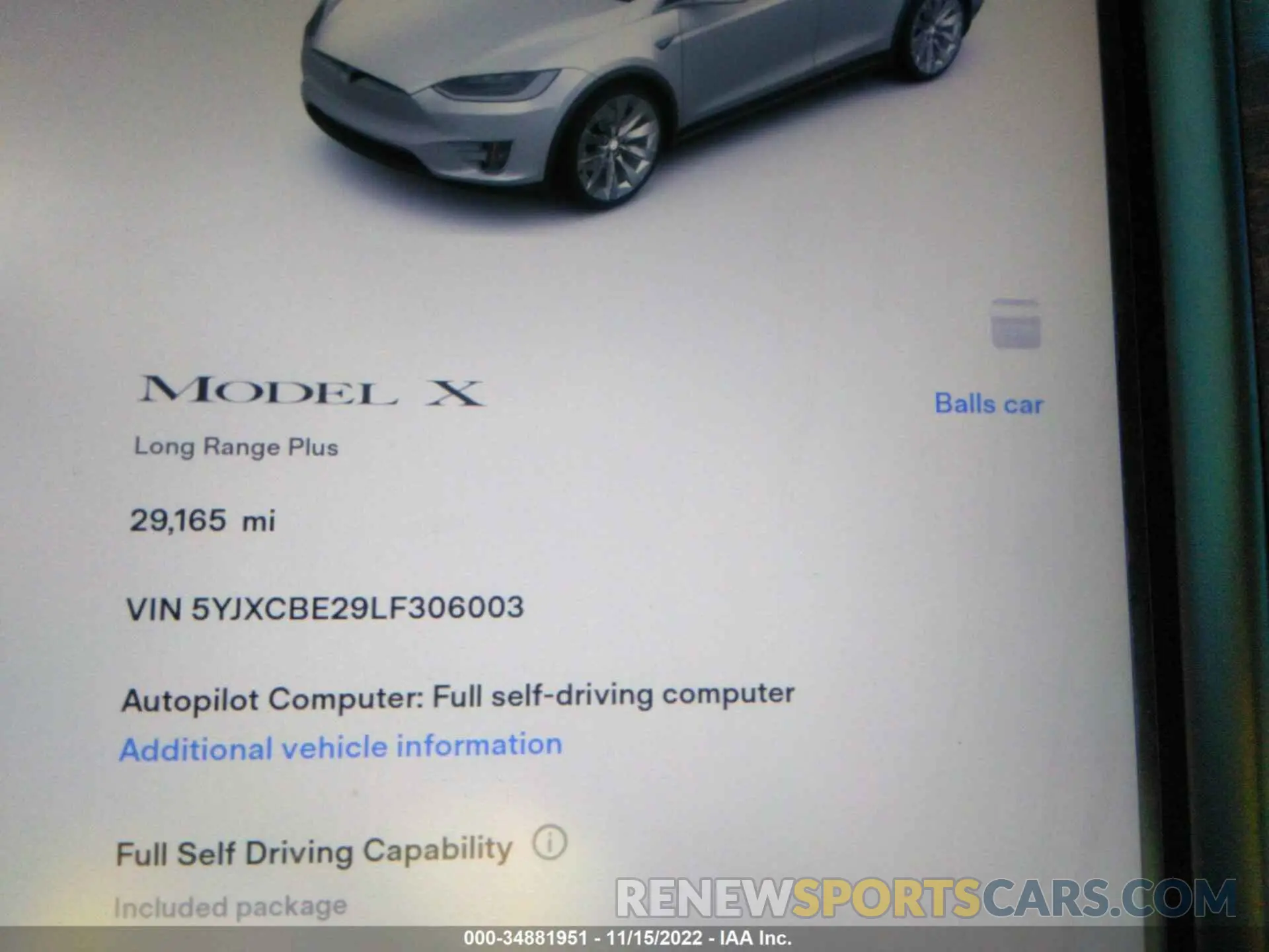 7 fotografías del automóvil dañado 5YJXCBE29LF306003 TESLA MODEL X 2020