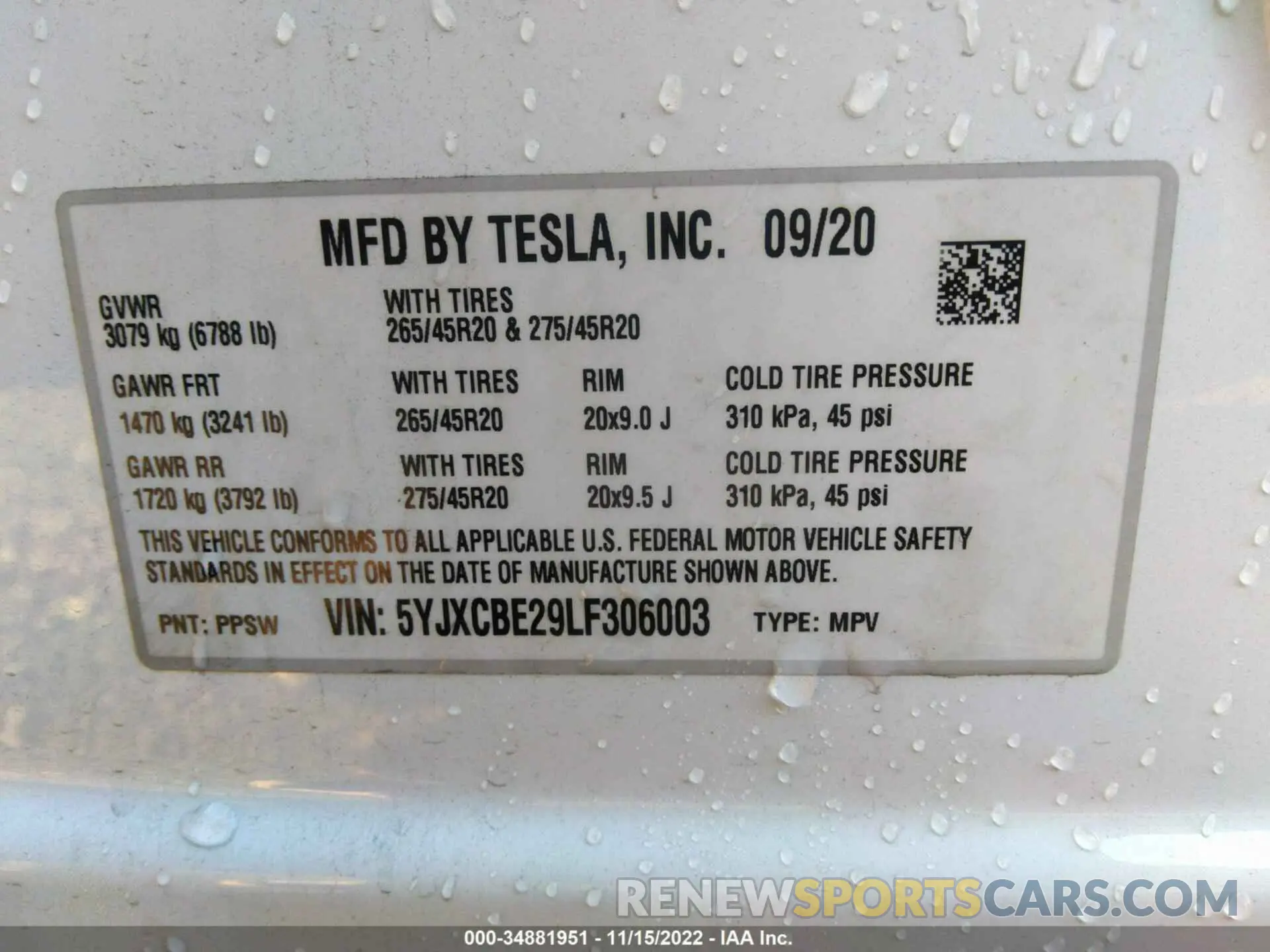 9 fotografías del automóvil dañado 5YJXCBE29LF306003 TESLA MODEL X 2020