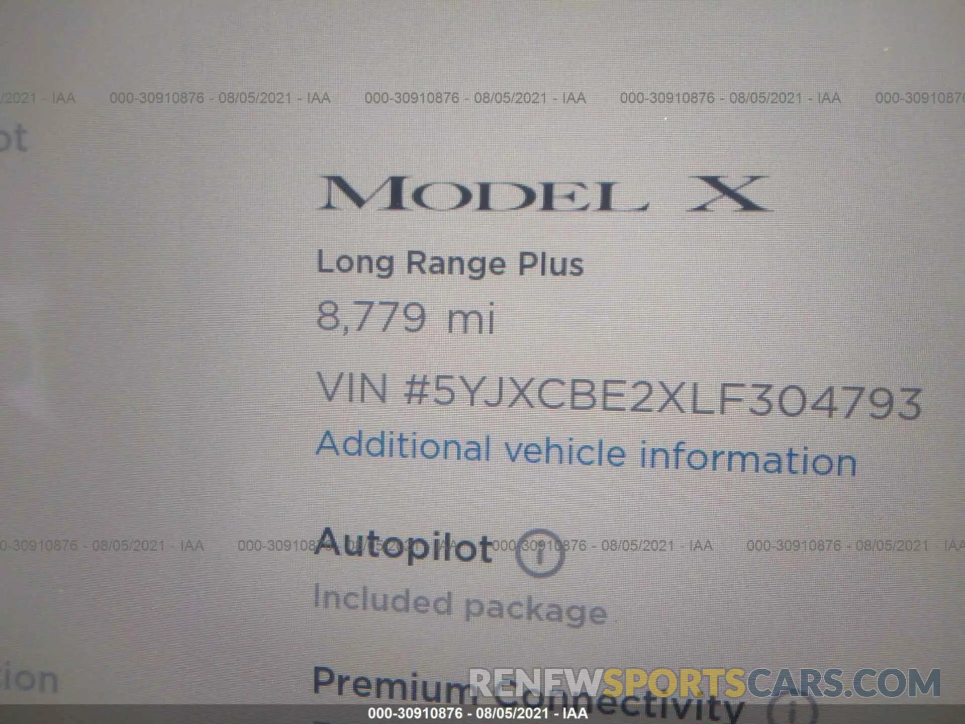 7 fotografías del automóvil dañado 5YJXCBE2XLF304793 TESLA MODEL X 2020