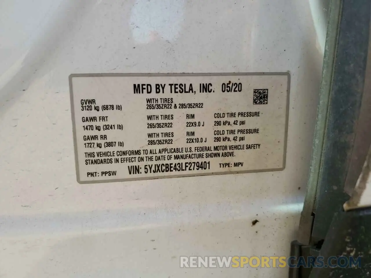 13 fotografías del automóvil dañado 5YJXCBE43LF279401 TESLA MODEL X 2020