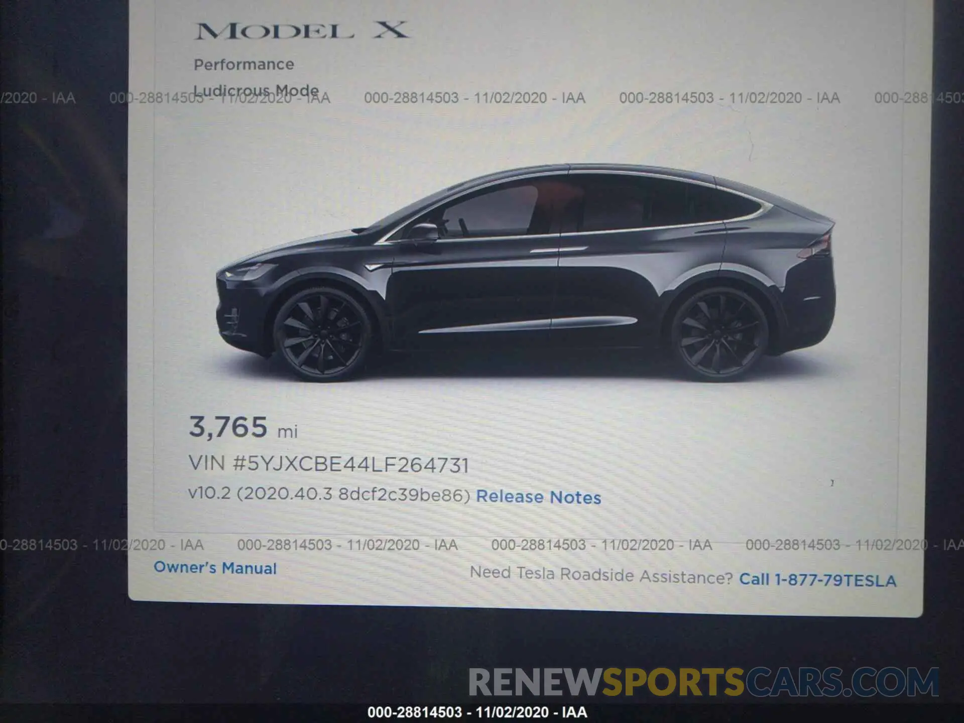 7 fotografías del automóvil dañado 5YJXCBE44LF264731 TESLA MODEL X 2020