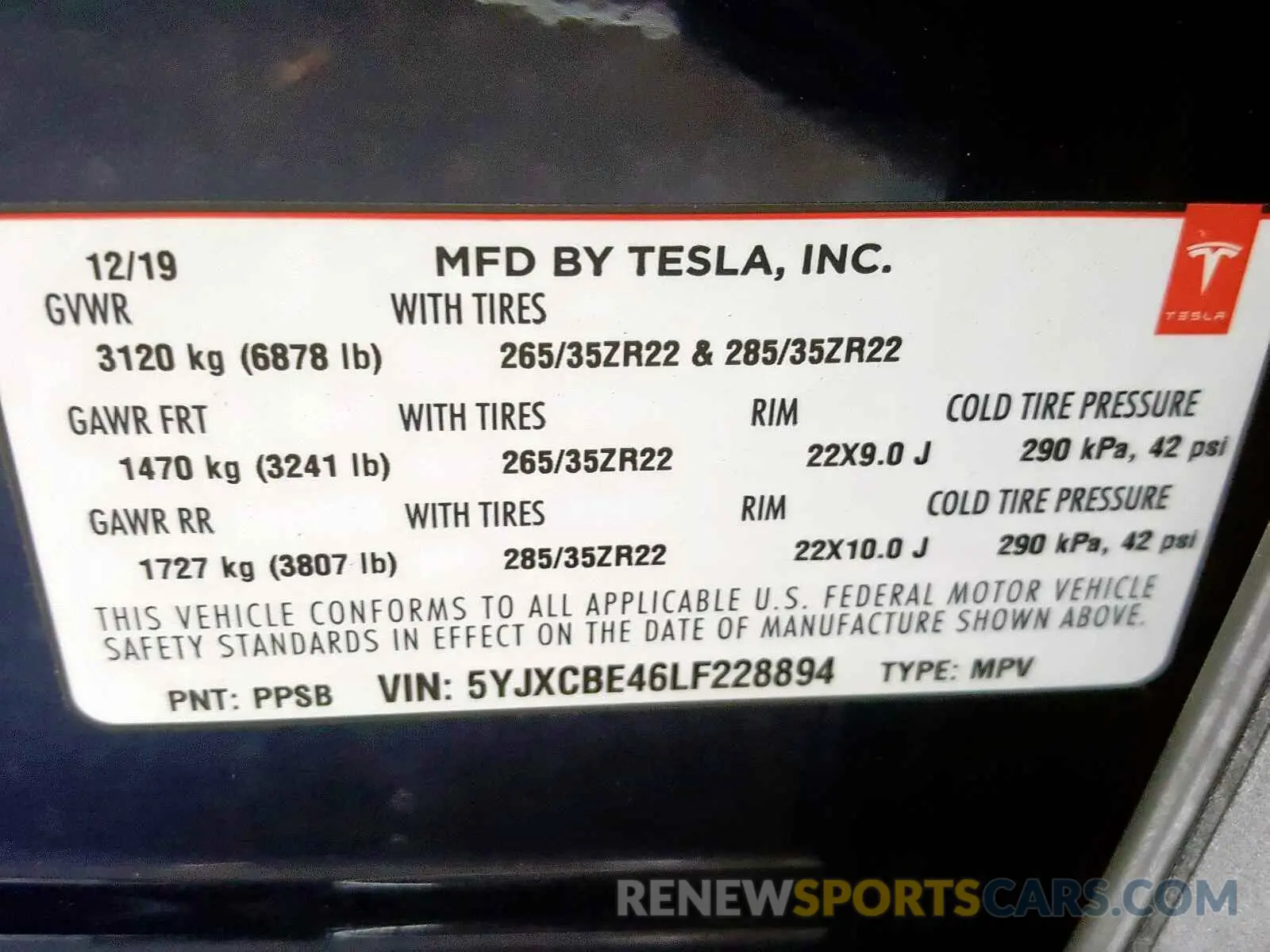 10 fotografías del automóvil dañado 5YJXCBE46LF228894 TESLA MODEL X 2020