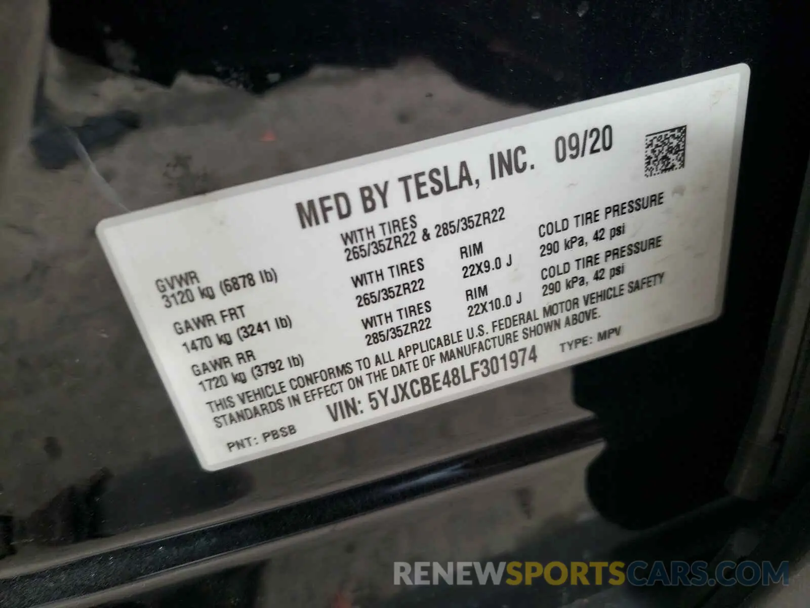 10 fotografías del automóvil dañado 5YJXCBE48LF301974 TESLA MODEL X 2020