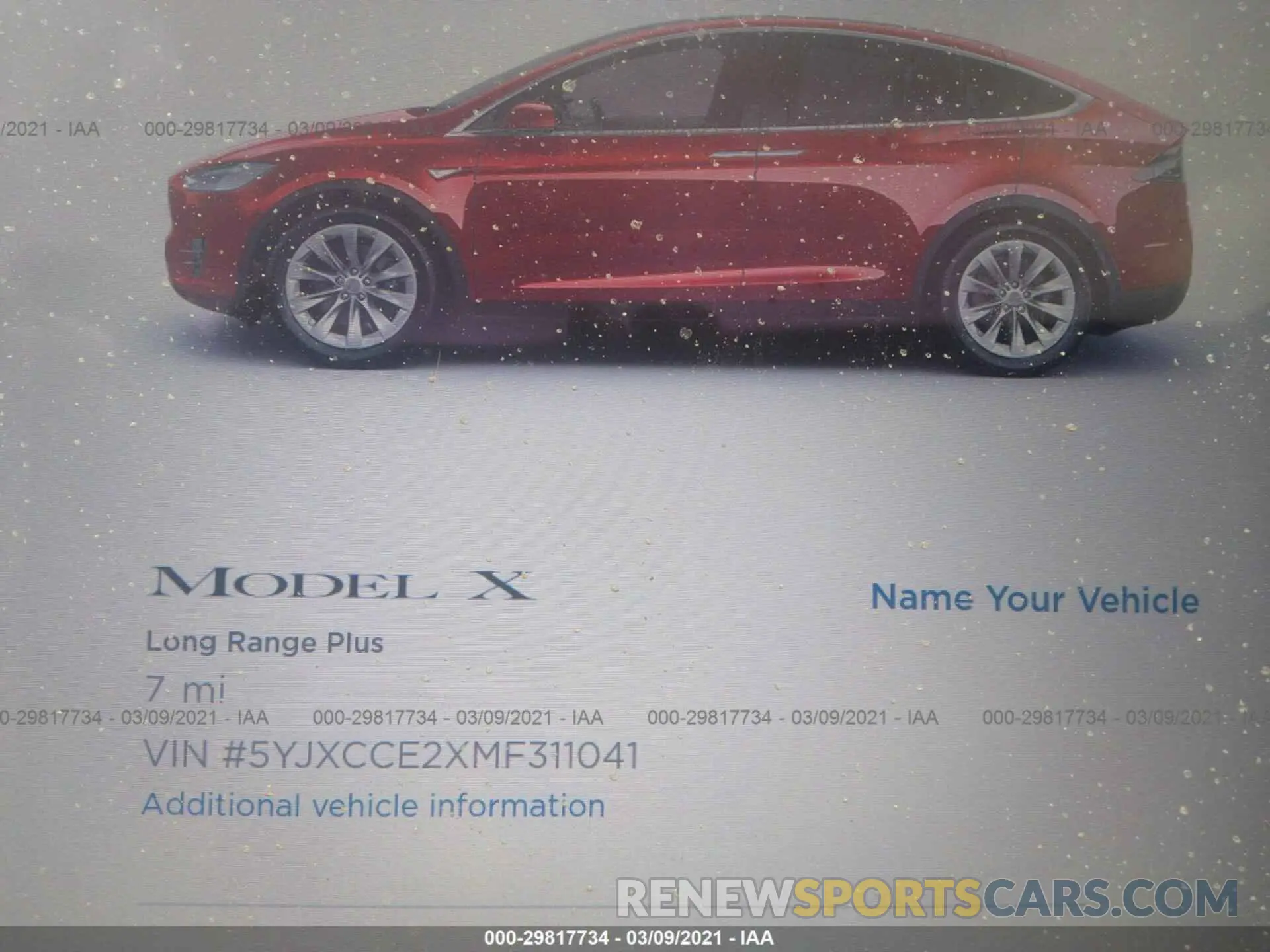7 fotografías del automóvil dañado 5YJXCCE2XMF311041 TESLA MODEL X 2020