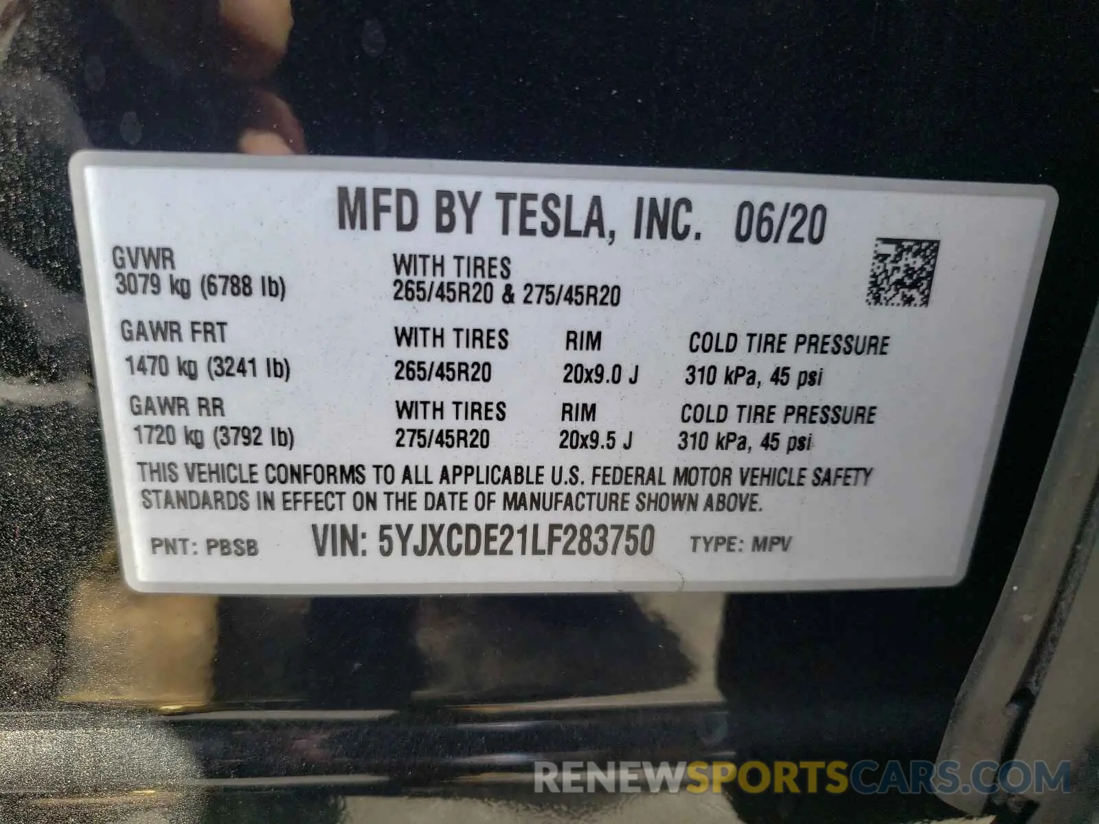 10 fotografías del automóvil dañado 5YJXCDE21LF283750 TESLA MODEL X 2020