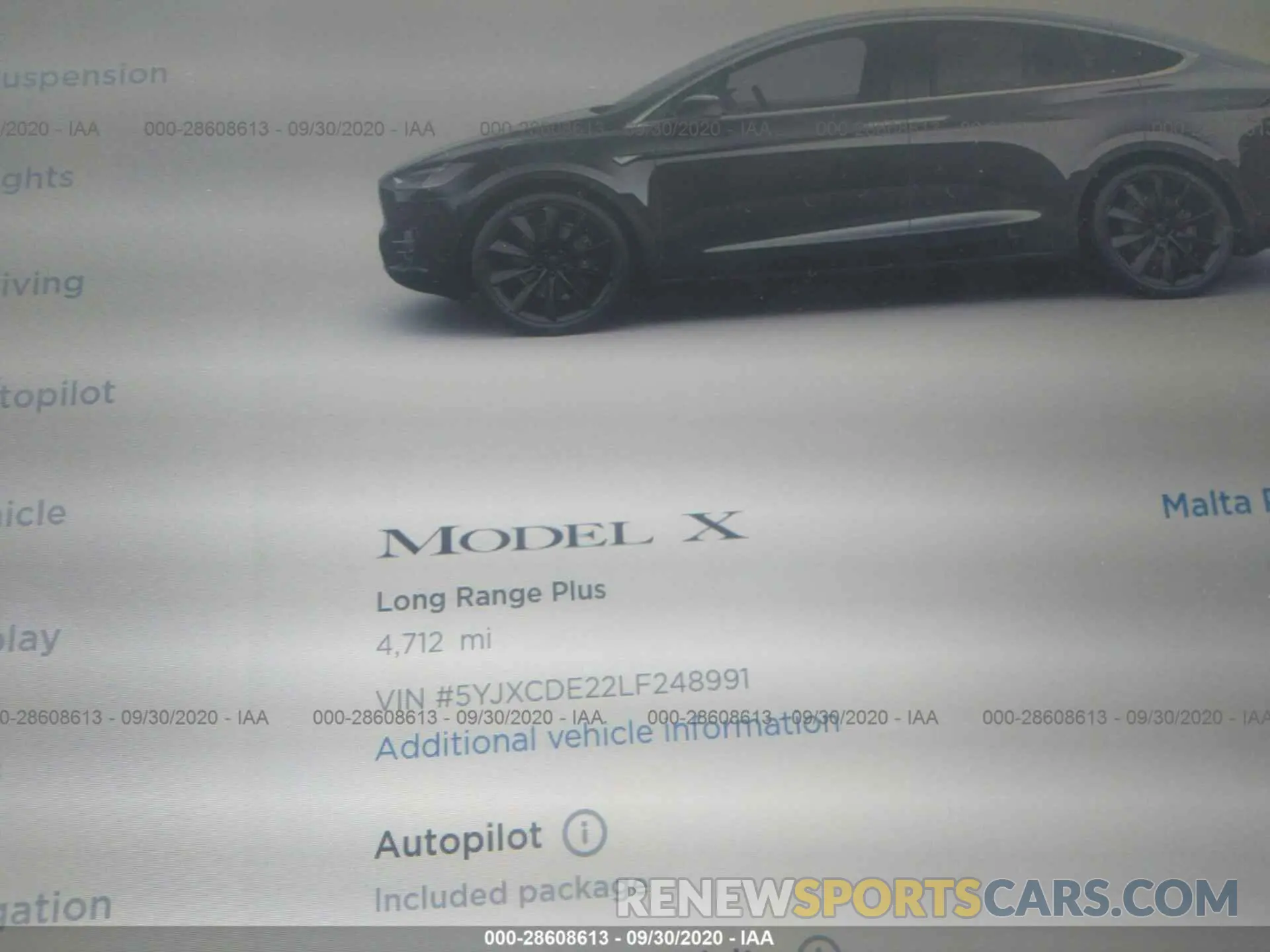 7 fotografías del automóvil dañado 5YJXCDE22LF248991 TESLA MODEL X 2020