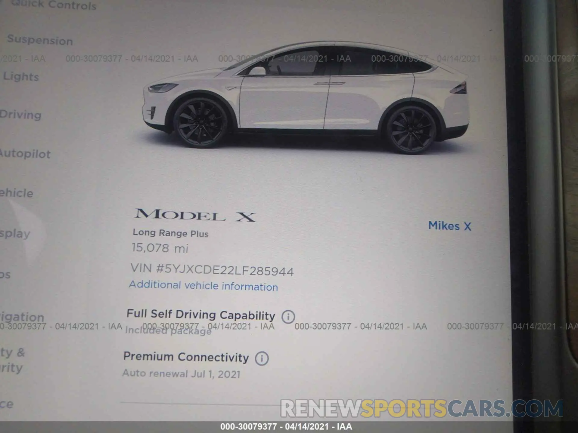 7 fotografías del automóvil dañado 5YJXCDE22LF285944 TESLA MODEL X 2020