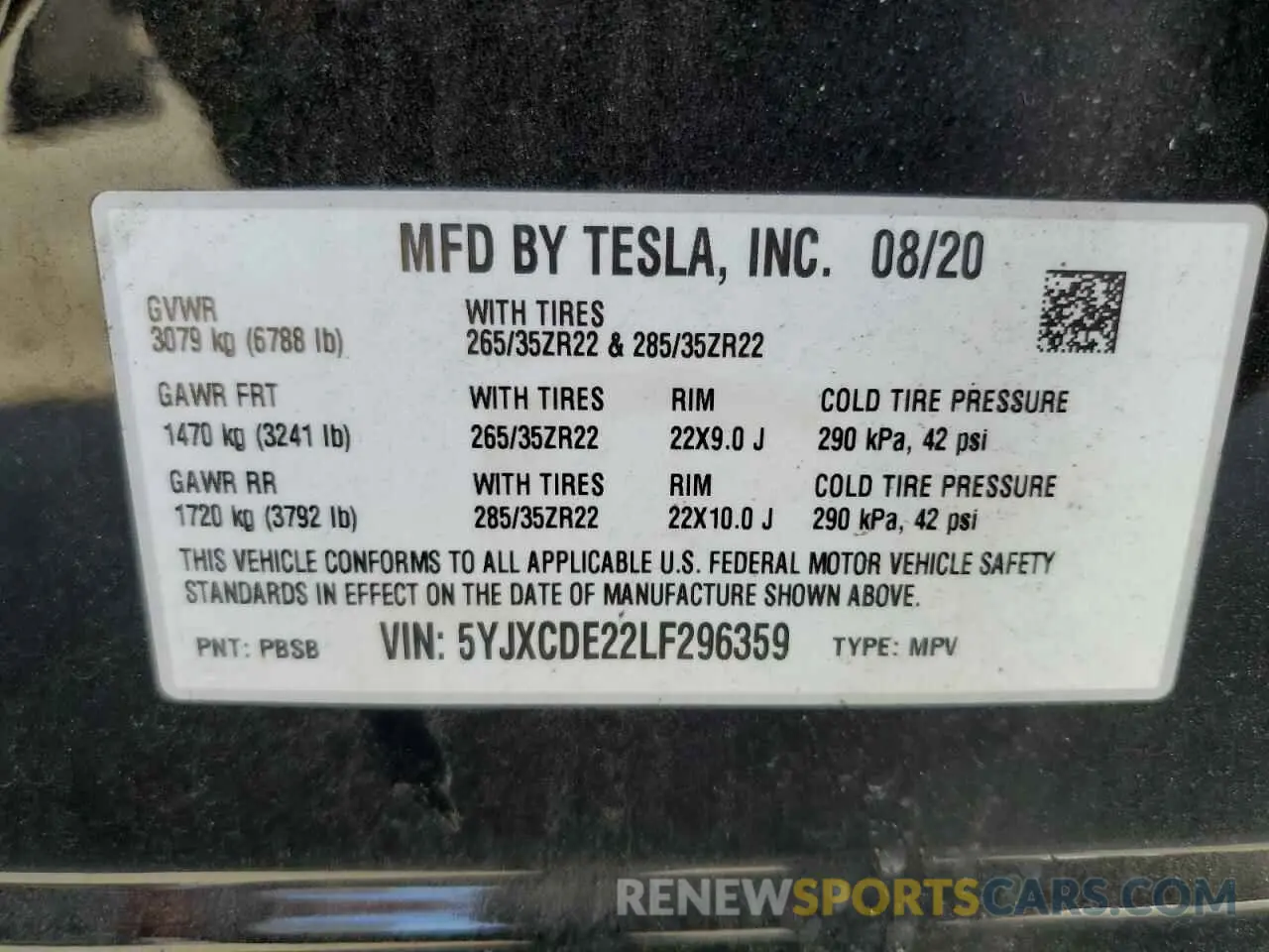 10 fotografías del automóvil dañado 5YJXCDE22LF296359 TESLA MODEL X 2020