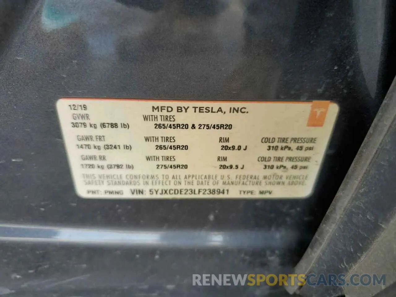 14 fotografías del automóvil dañado 5YJXCDE23LF238941 TESLA MODEL X 2020