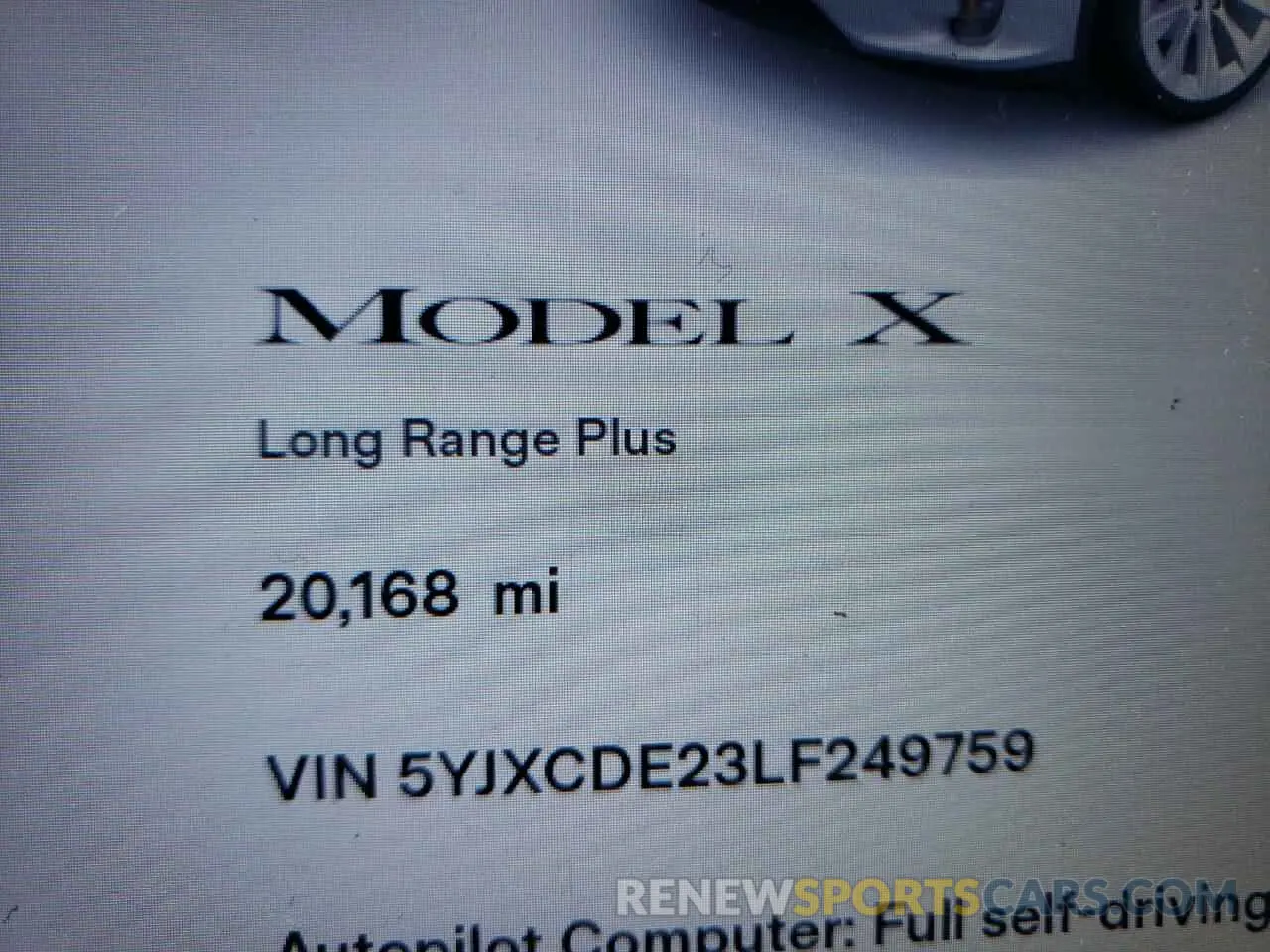8 fotografías del automóvil dañado 5YJXCDE23LF249759 TESLA MODEL X 2020