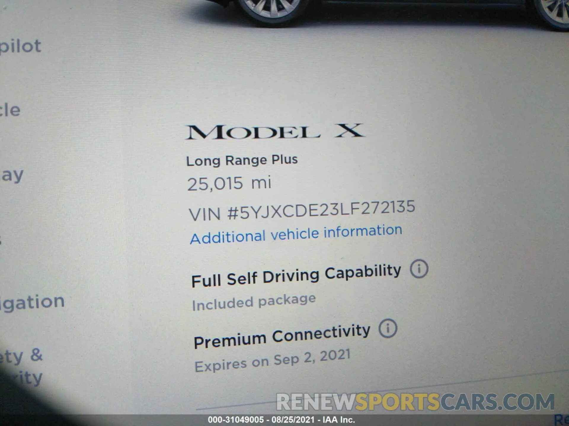 7 fotografías del automóvil dañado 5YJXCDE23LF272135 TESLA MODEL X 2020