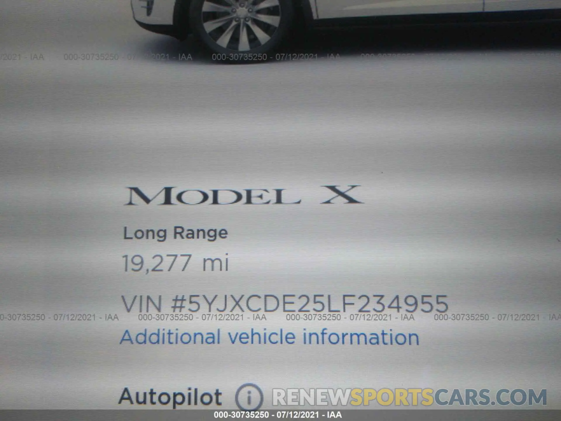 7 fotografías del automóvil dañado 5YJXCDE25LF234955 TESLA MODEL X 2020
