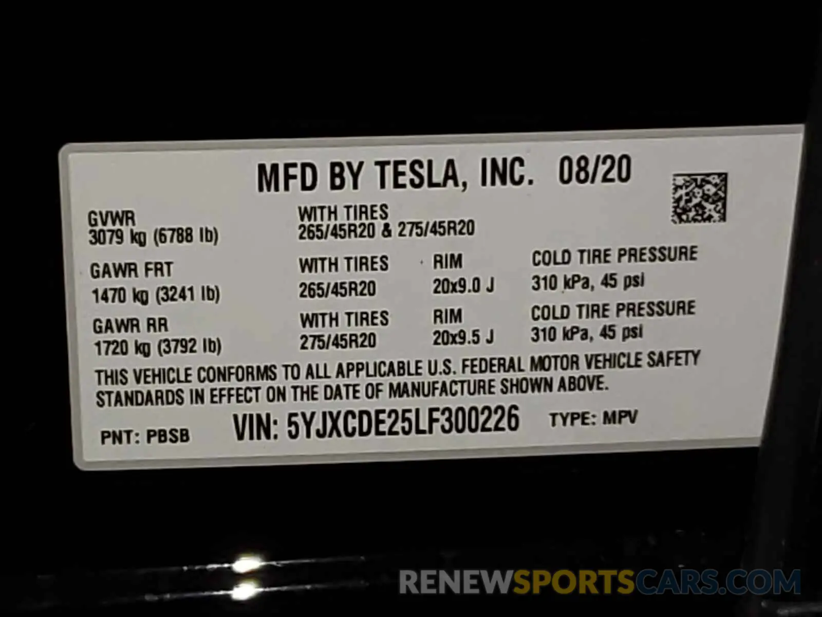10 fotografías del automóvil dañado 5YJXCDE25LF300226 TESLA MODEL X 2020