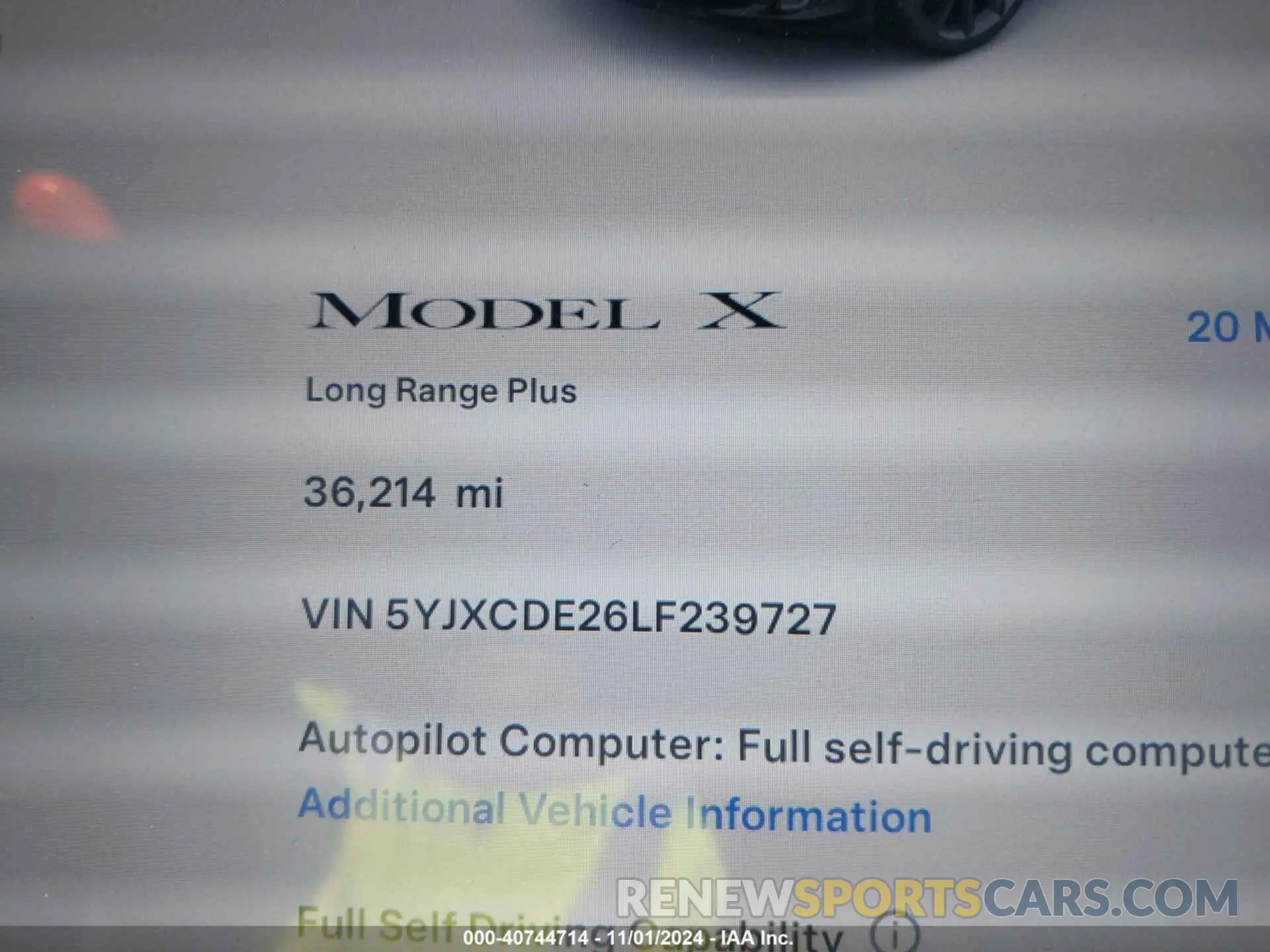 16 fotografías del automóvil dañado 5YJXCDE26LF239727 TESLA MODEL X 2020