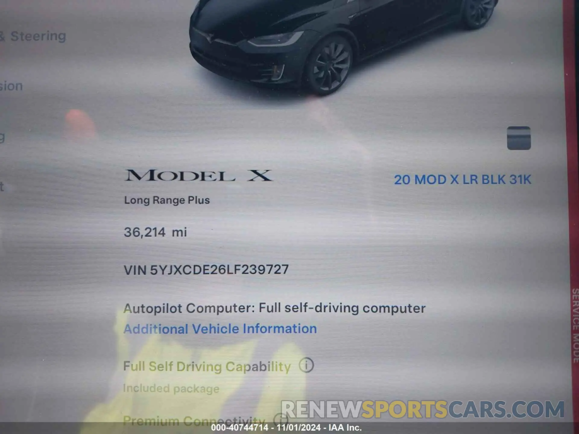 7 fotografías del automóvil dañado 5YJXCDE26LF239727 TESLA MODEL X 2020