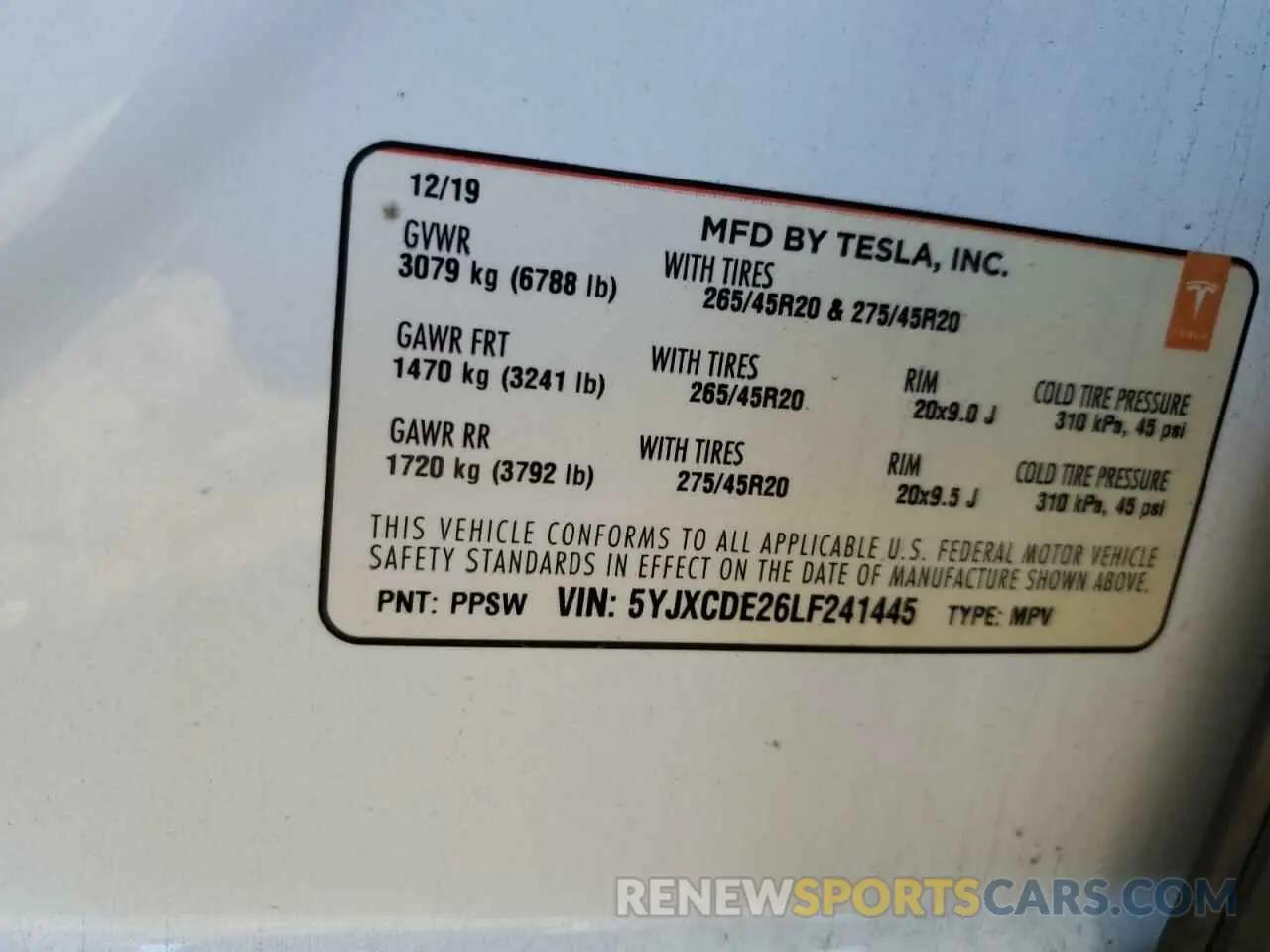15 fotografías del automóvil dañado 5YJXCDE26LF241445 TESLA MODEL X 2020