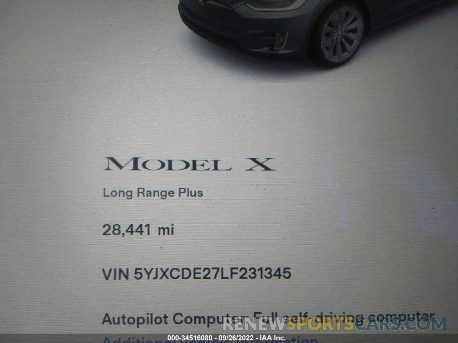 7 fotografías del automóvil dañado 5YJXCDE27LF231345 TESLA MODEL X 2020