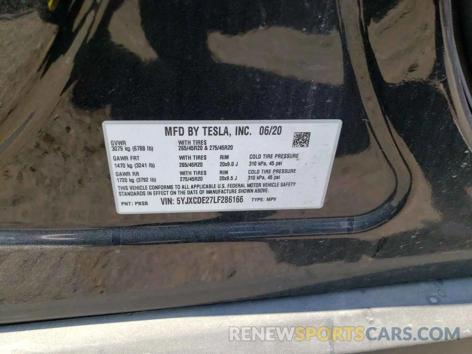 10 fotografías del automóvil dañado 5YJXCDE27LF286166 TESLA MODEL X 2020