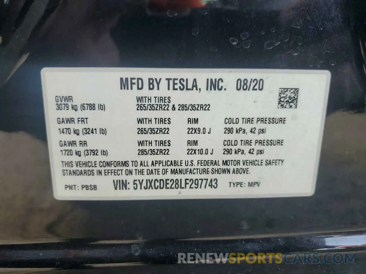 14 fotografías del automóvil dañado 5YJXCDE28LF297743 TESLA MODEL X 2020