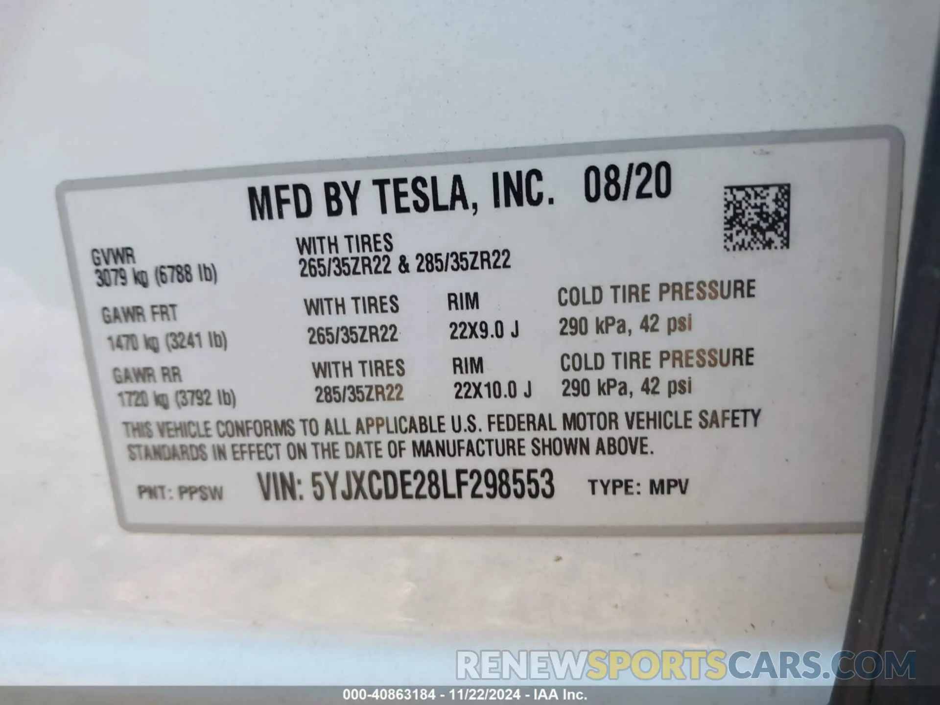 9 fotografías del automóvil dañado 5YJXCDE28LF298553 TESLA MODEL X 2020
