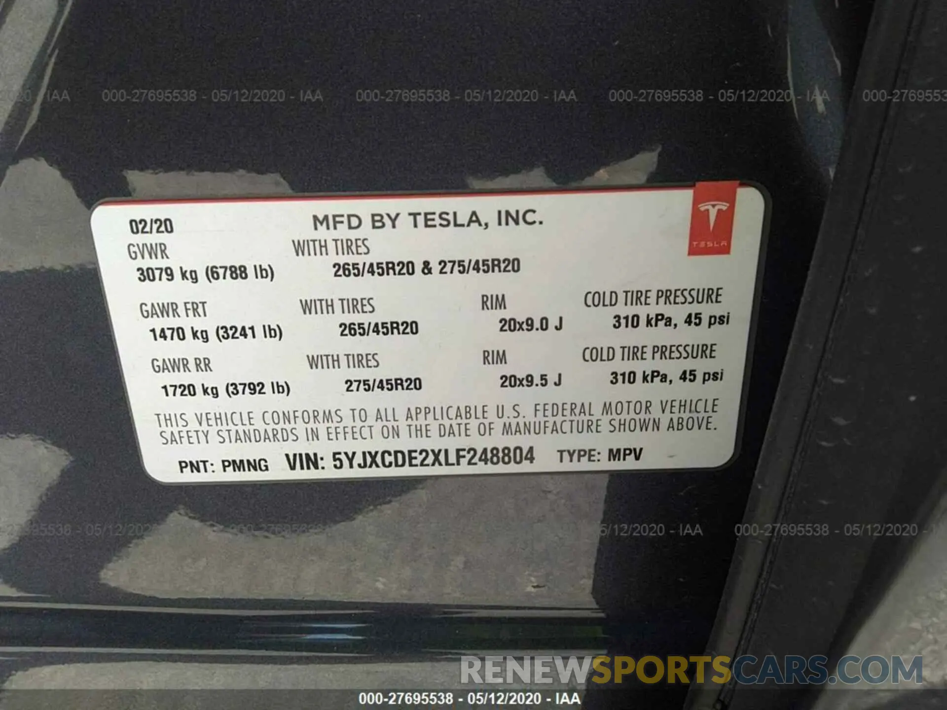 9 fotografías del automóvil dañado 5YJXCDE2XLF248804 TESLA MODEL X 2020