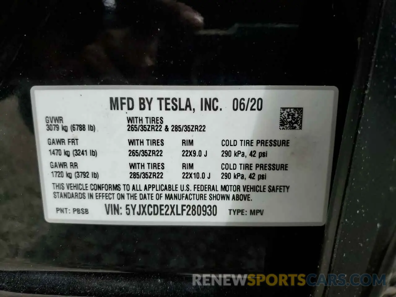 10 fotografías del automóvil dañado 5YJXCDE2XLF280930 TESLA MODEL X 2020
