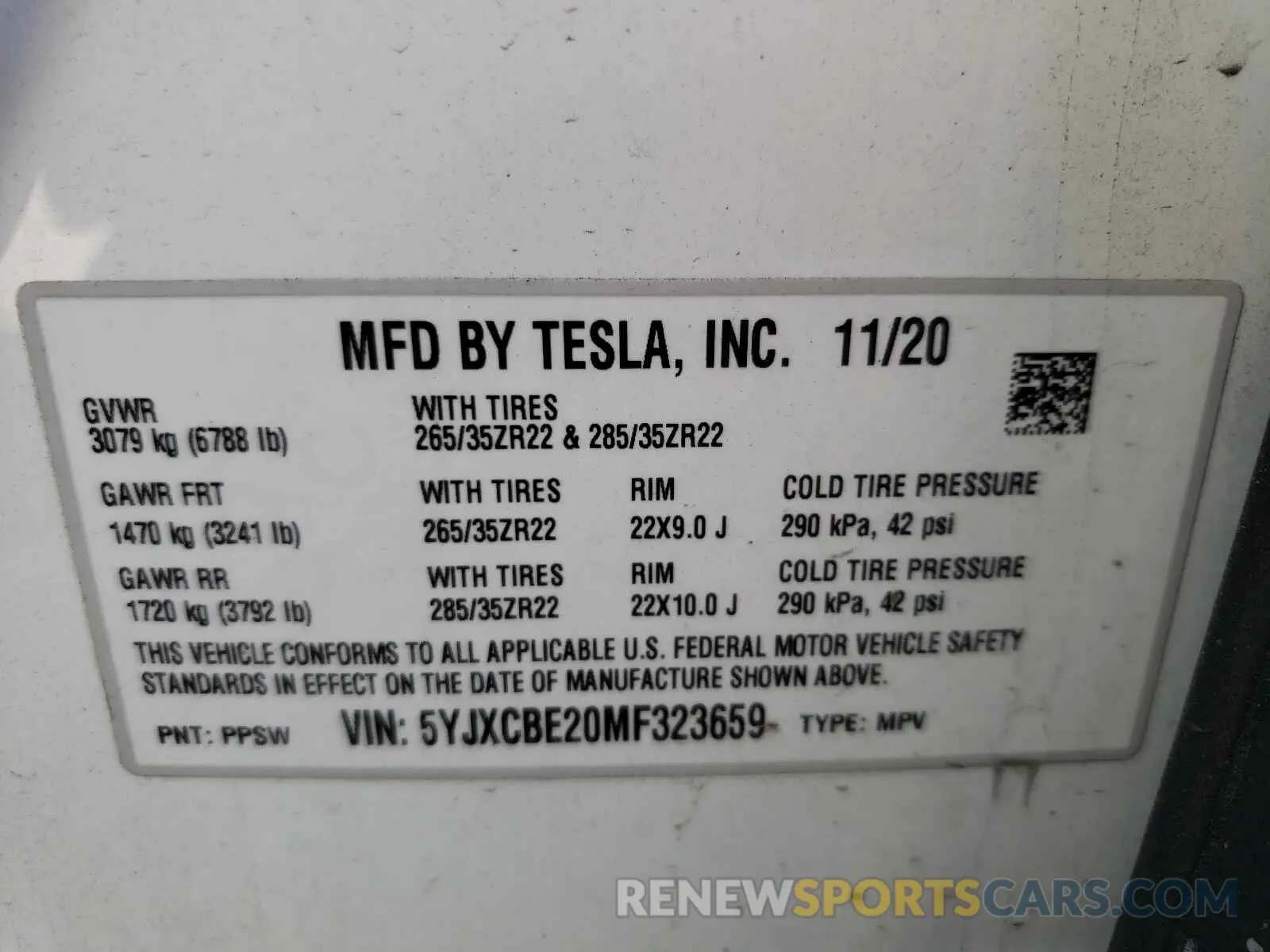 10 fotografías del automóvil dañado 5YJXCBE20MF323659 TESLA MODEL X 2021