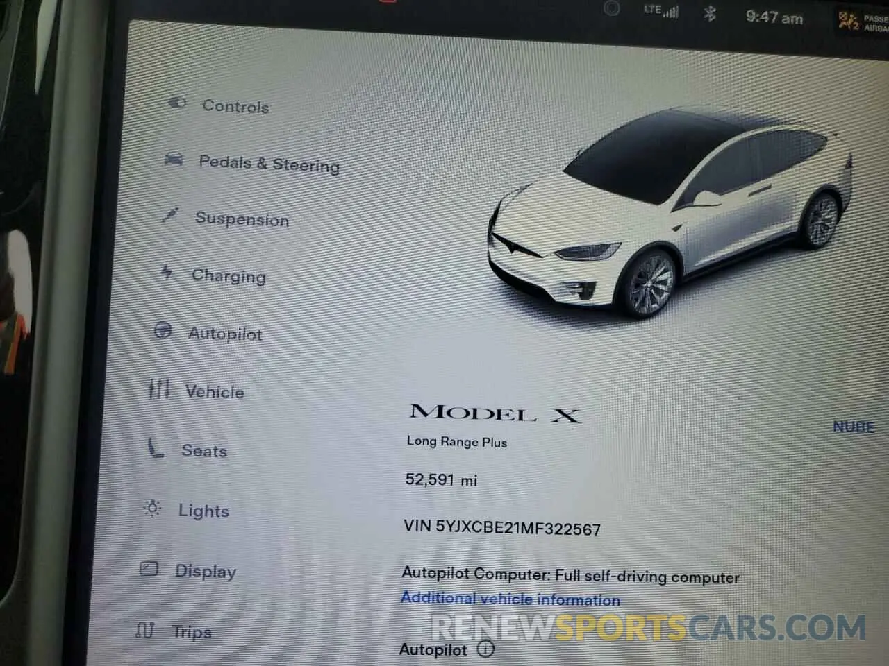 9 fotografías del automóvil dañado 5YJXCBE21MF322567 TESLA MODEL X 2021