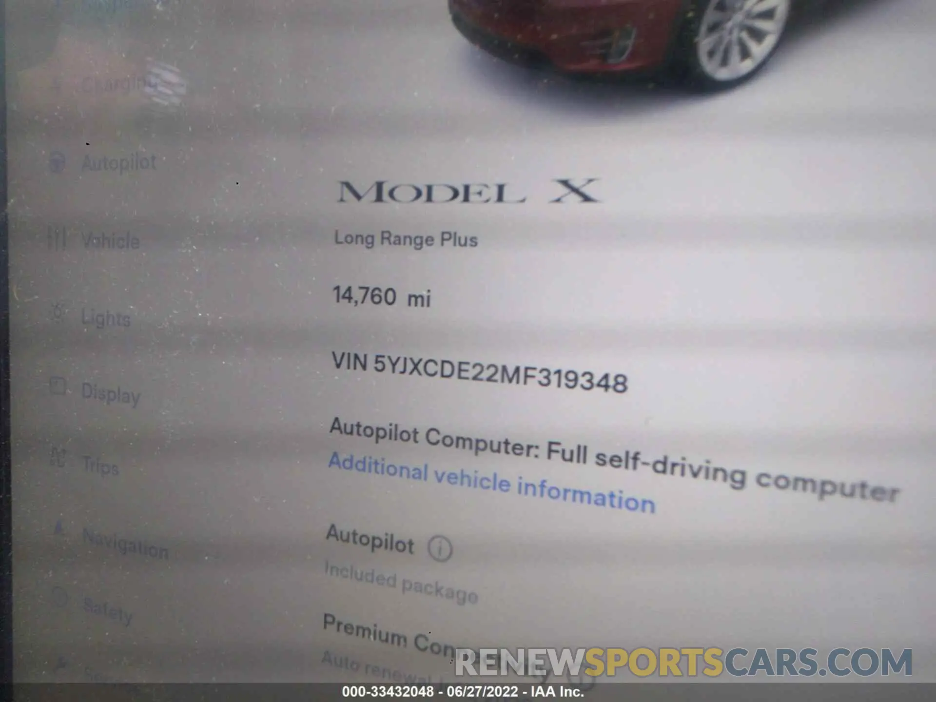 7 fotografías del automóvil dañado 5YJXCDE22MF319348 TESLA MODEL X 2021
