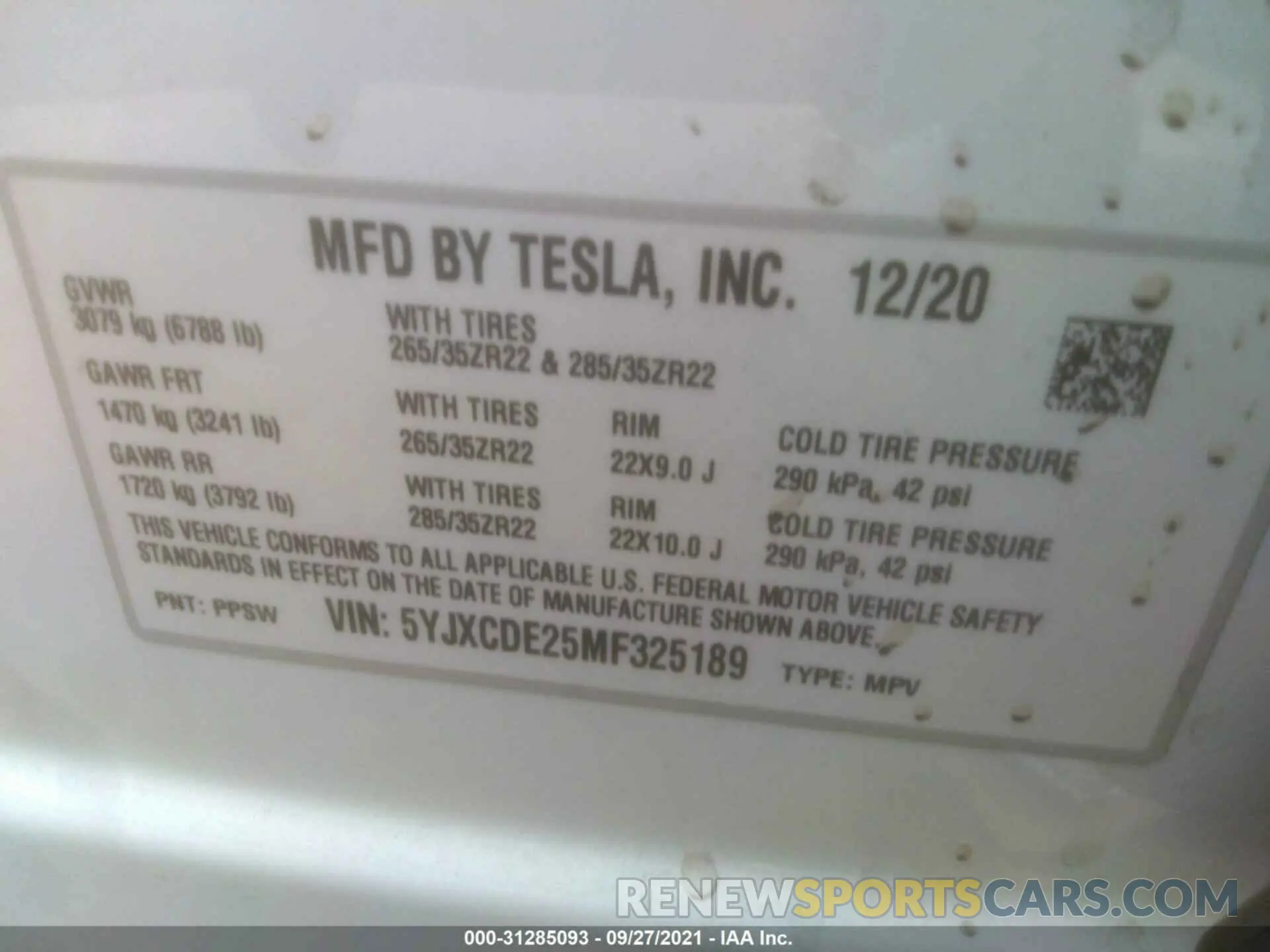 9 fotografías del automóvil dañado 5YJXCDE25MF325189 TESLA MODEL X 2021