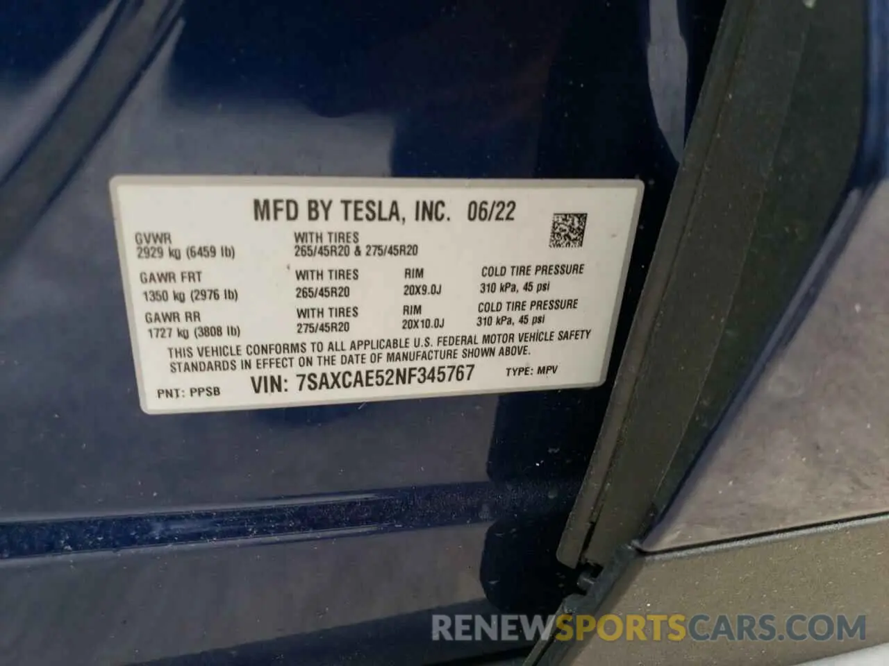 10 fotografías del automóvil dañado 7SAXCAE52NF345767 TESLA MODEL X 2022