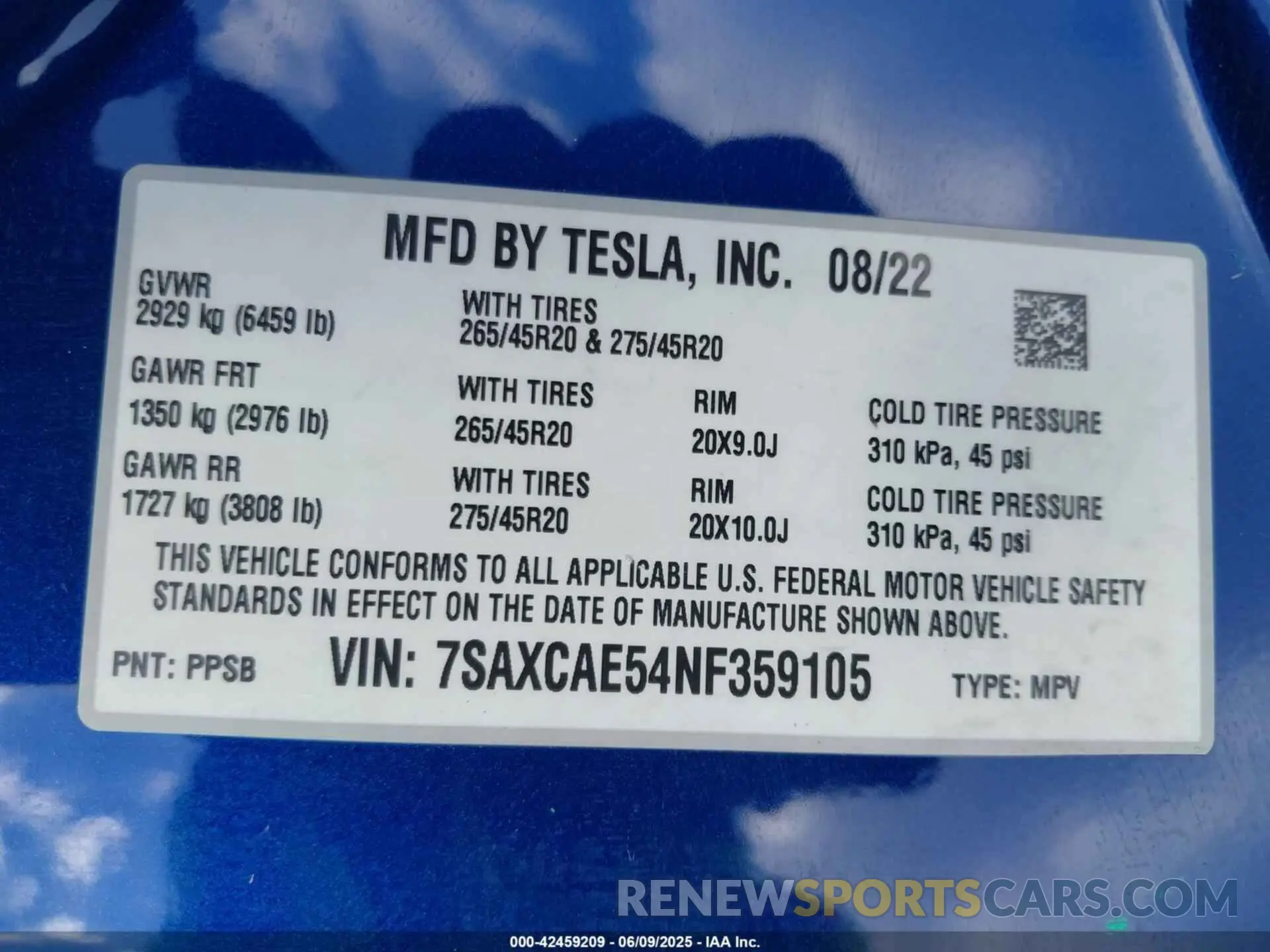 9 fotografías del automóvil dañado 7SAXCAE54NF359105 TESLA MODEL X 2022
