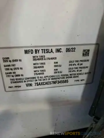 12 fotografías del automóvil dañado 7SAXCAE57NF345585 TESLA MODEL X 2022