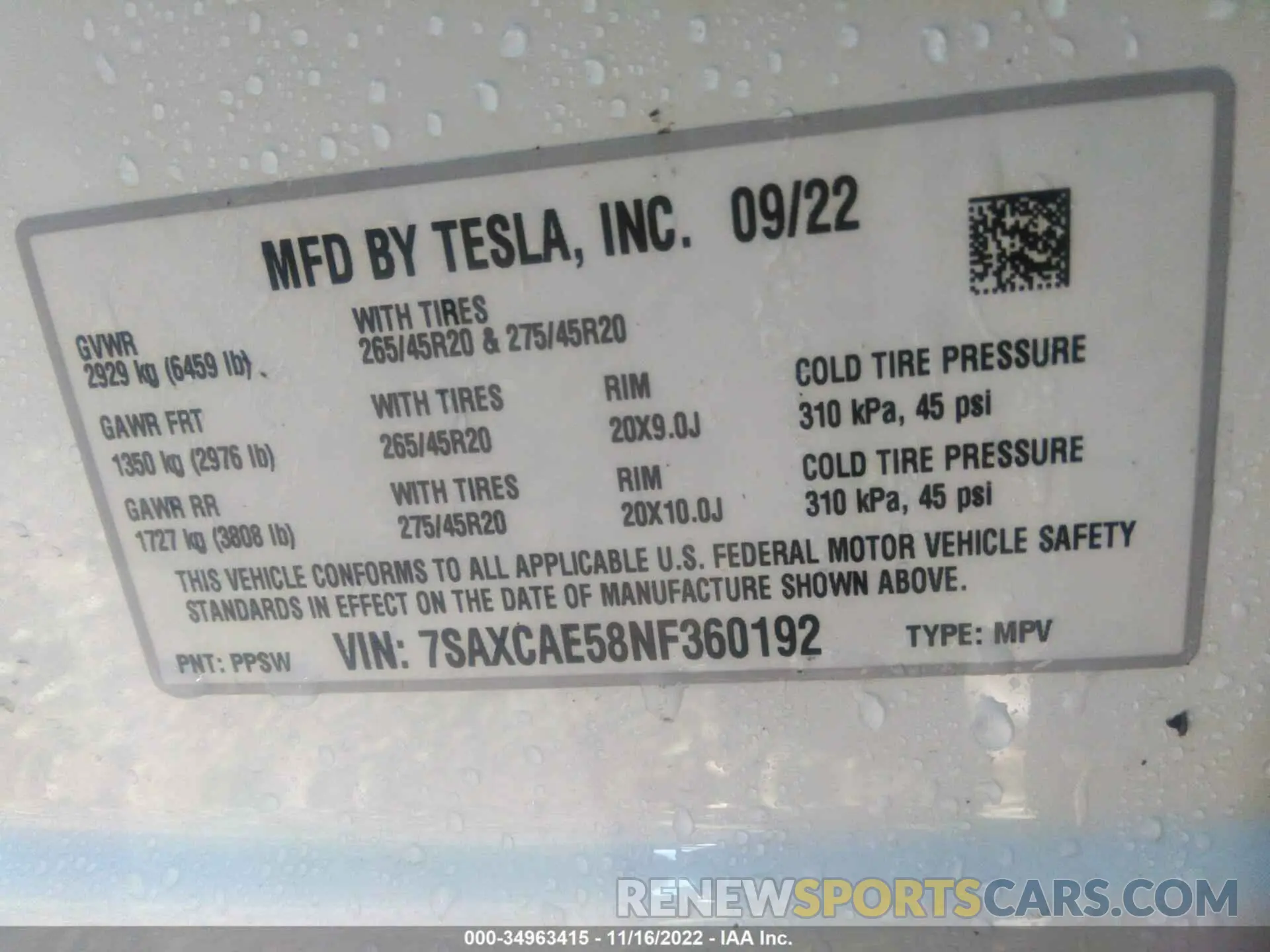 9 fotografías del automóvil dañado 7SAXCAE58NF360192 TESLA MODEL X 2022