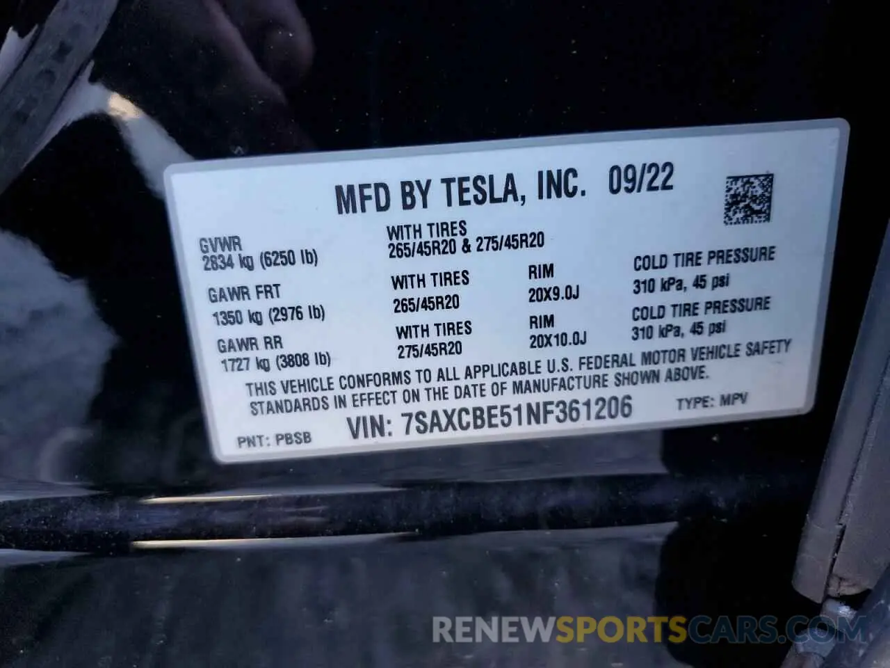 12 fotografías del automóvil dañado 7SAXCBE51NF361206 TESLA MODEL X 2022
