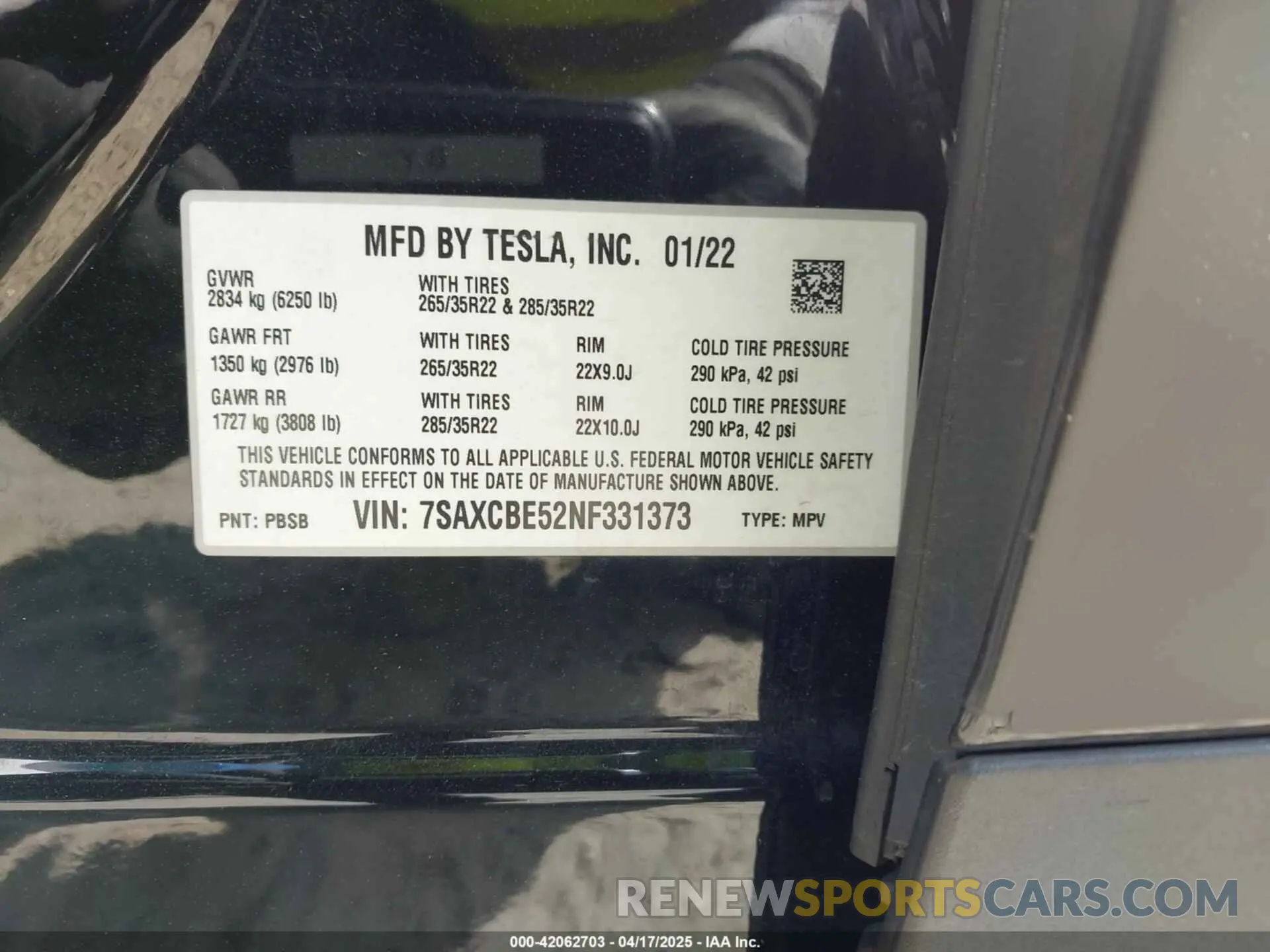 9 fotografías del automóvil dañado 7SAXCBE52NF331373 TESLA MODEL X 2022