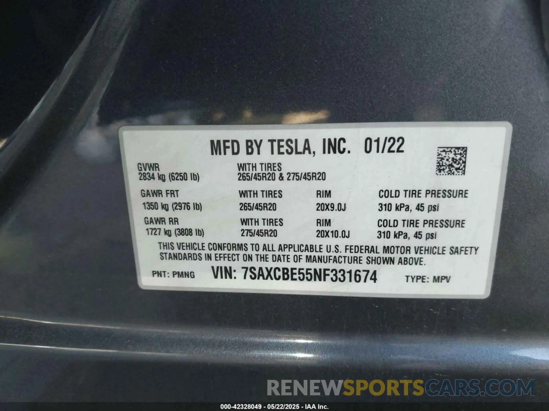 9 fotografías del automóvil dañado 7SAXCBE55NF331674 TESLA MODEL X 2022