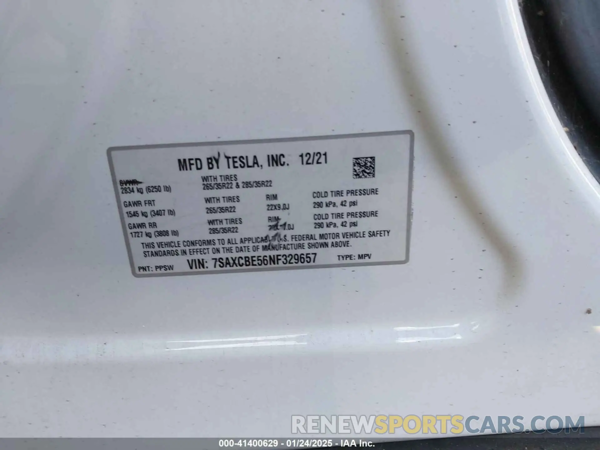 9 fotografías del automóvil dañado 7SAXCBE56NF329657 TESLA MODEL X 2022