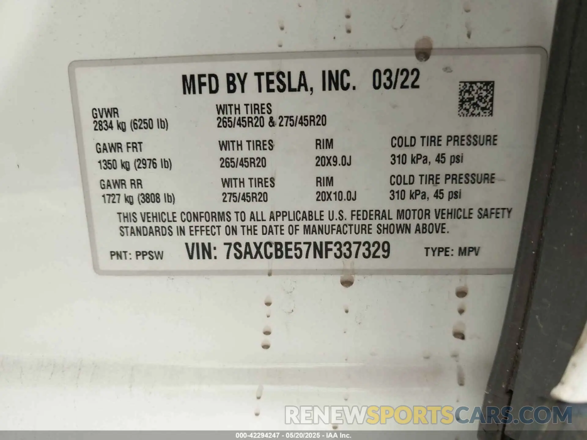 9 fotografías del automóvil dañado 7SAXCBE57NF337329 TESLA MODEL X 2022
