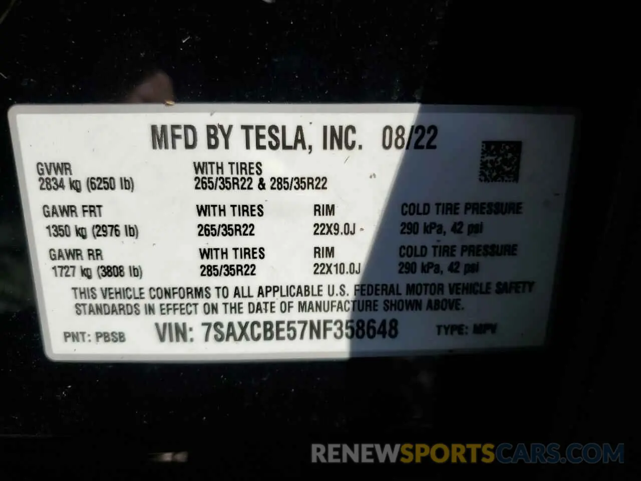 14 fotografías del automóvil dañado 7SAXCBE57NF358648 TESLA MODEL X 2022