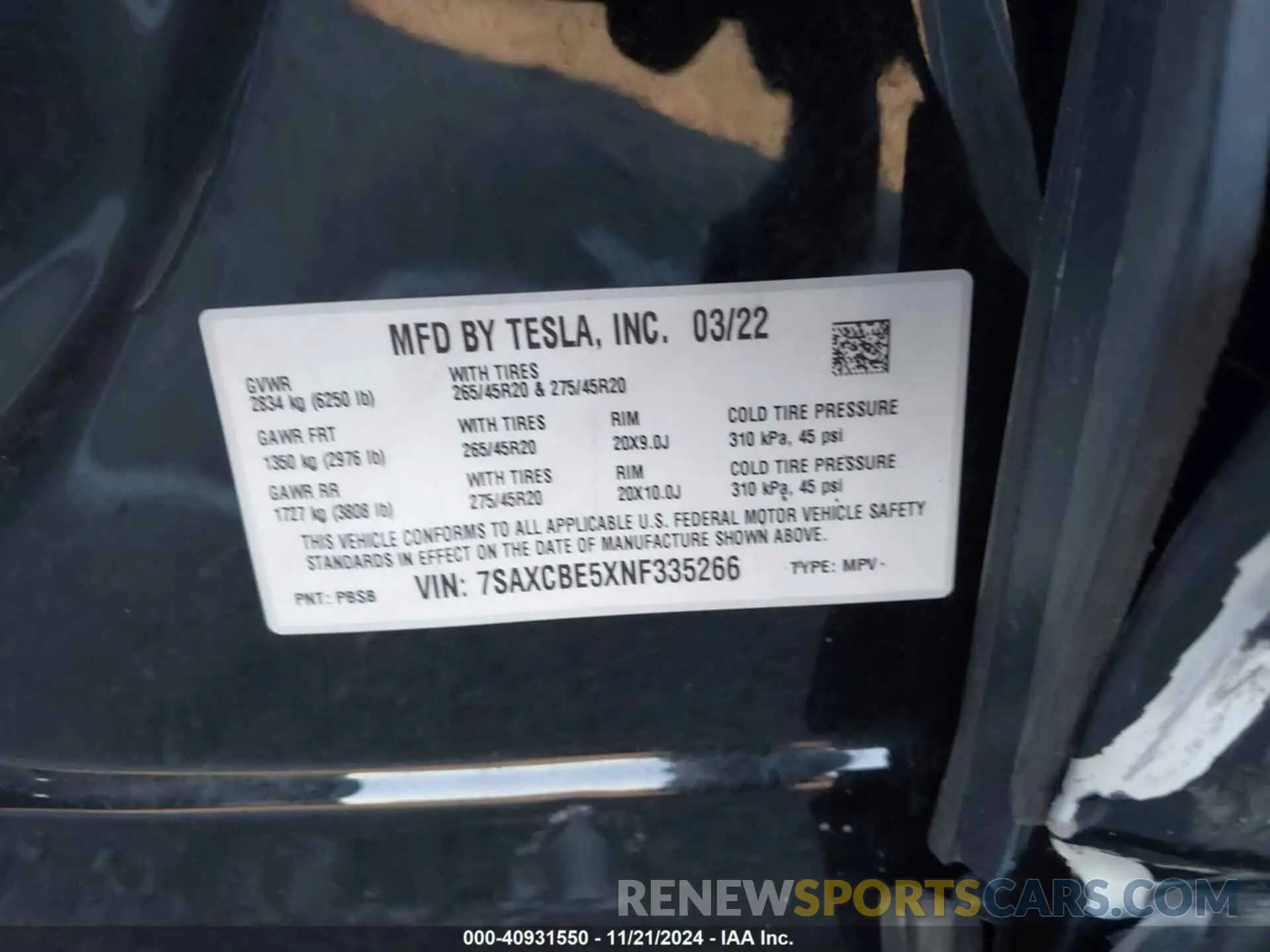 9 fotografías del automóvil dañado 7SAXCBE5XNF335266 TESLA MODEL X 2022