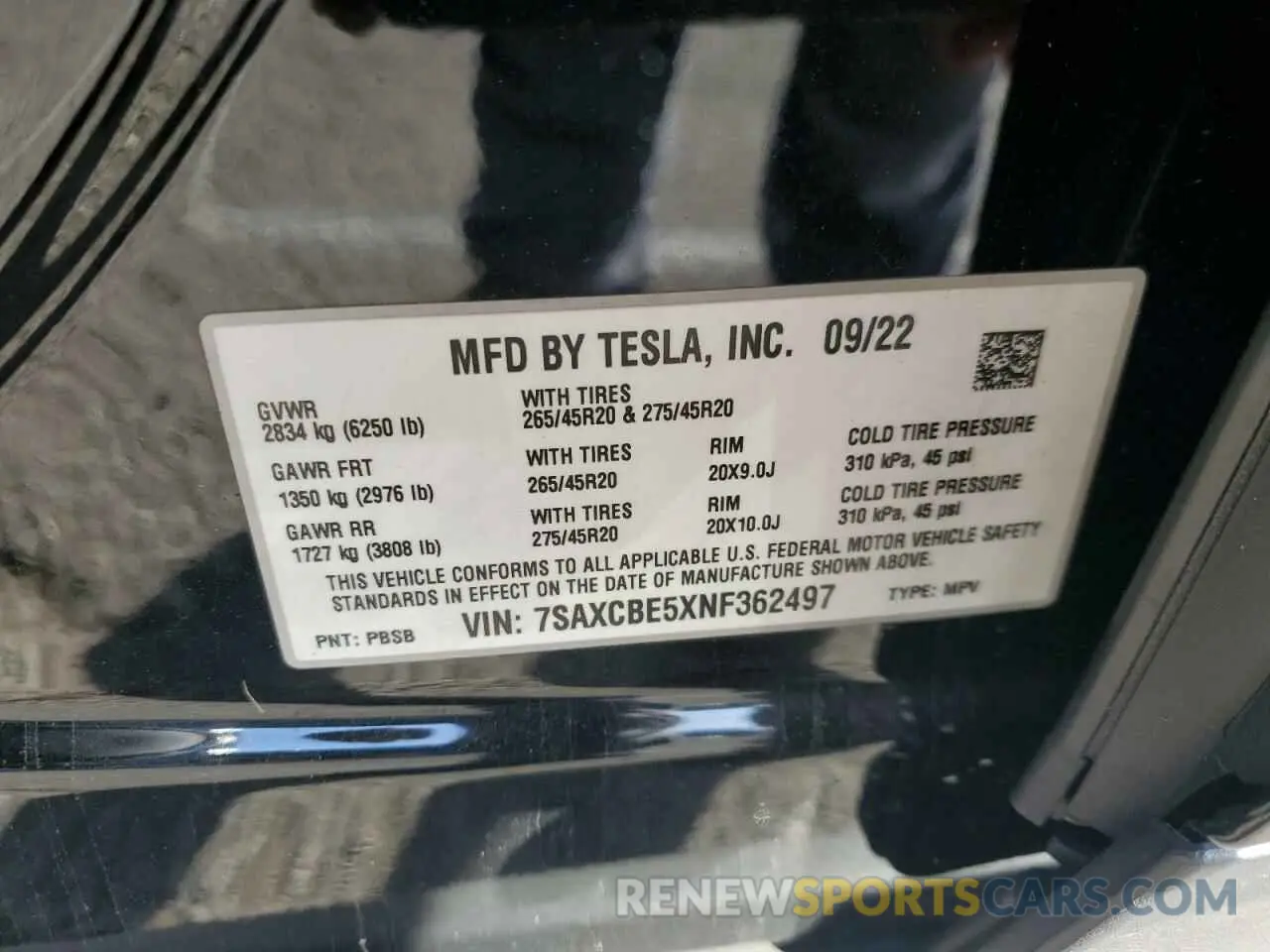 14 fotografías del automóvil dañado 7SAXCBE5XNF362497 TESLA MODEL X 2022